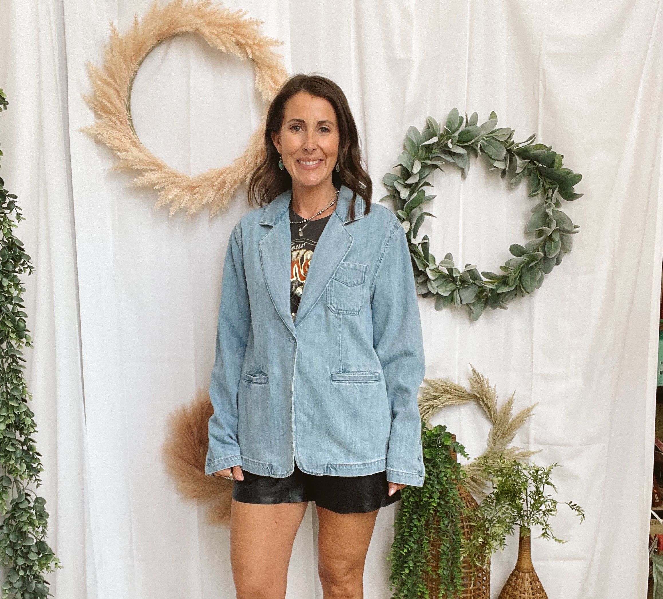 Risen Medium Wash Denim Blazer-Coats & Jackets-risen-The Silo Boutique, Women's Fashion Boutique Located in Warren and Grand Forks North Dakota