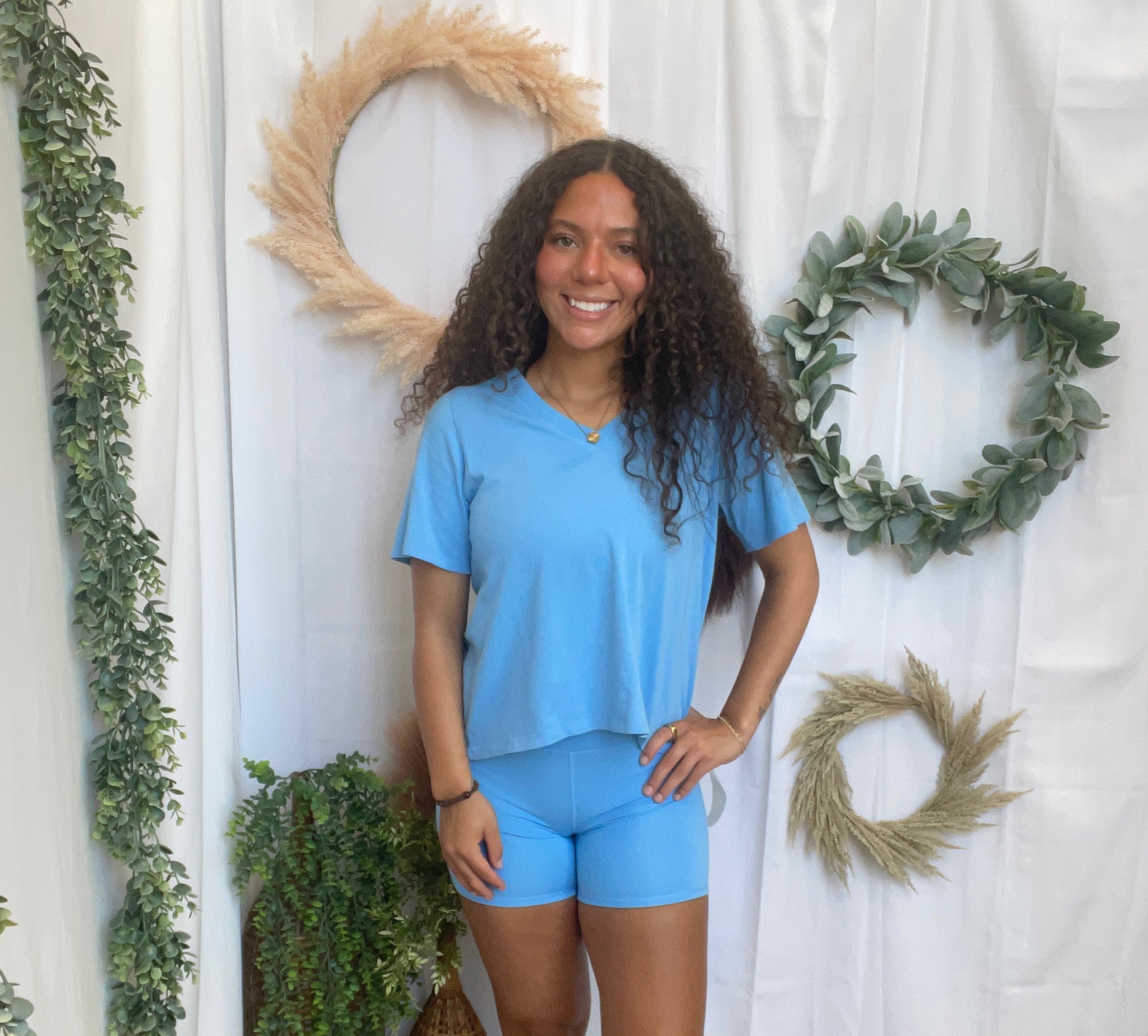 Mono B Pima V Neck Top-Light Blue-Short Sleeve Tops-mono b-The Silo Boutique, Women's Fashion Boutique Located in Warren and Grand Forks North Dakota