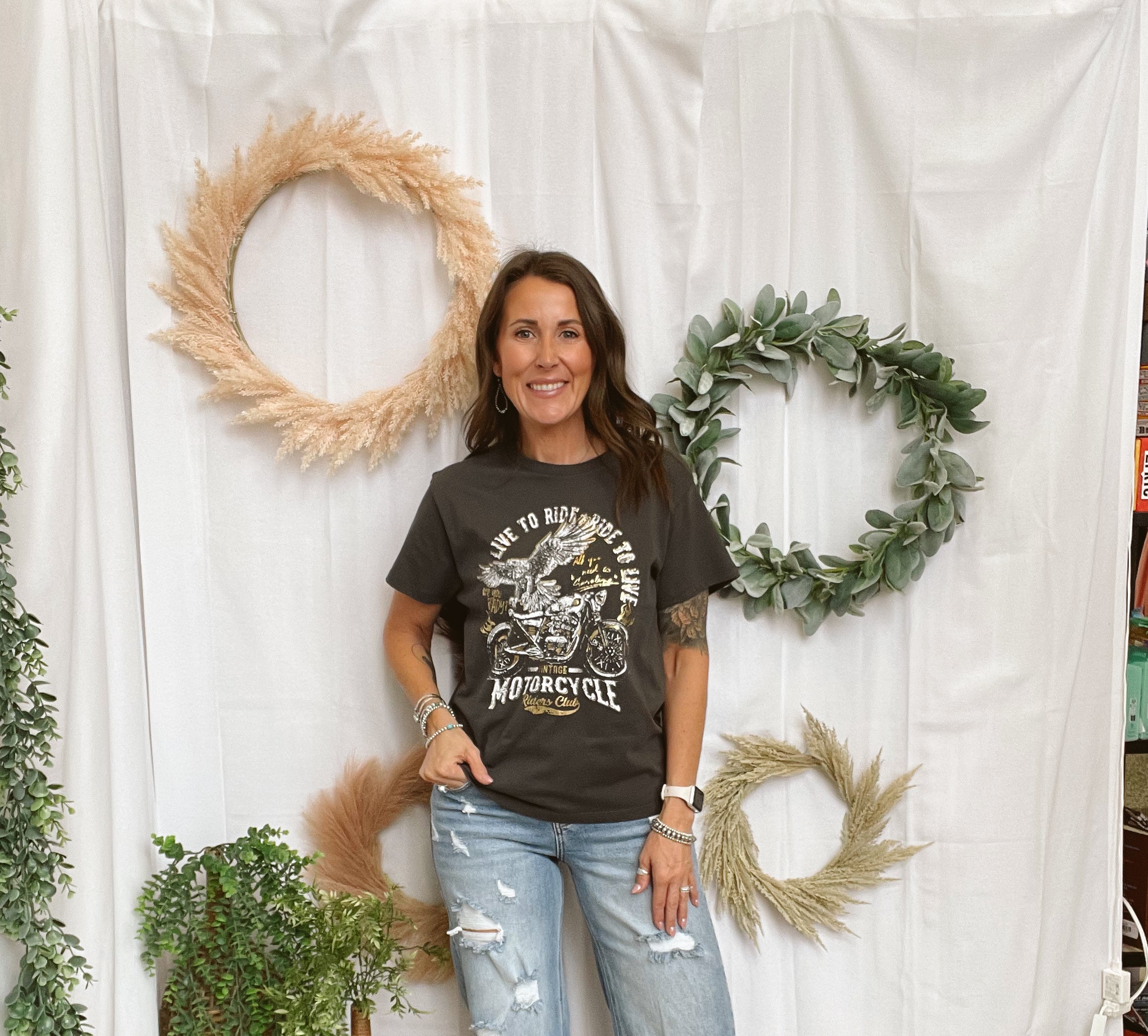 Sweet Claire Motorcycle Tee-Graphic Tees-sweet claire-The Silo Boutique, Women's Fashion Boutique Located in Warren and Grand Forks North Dakota