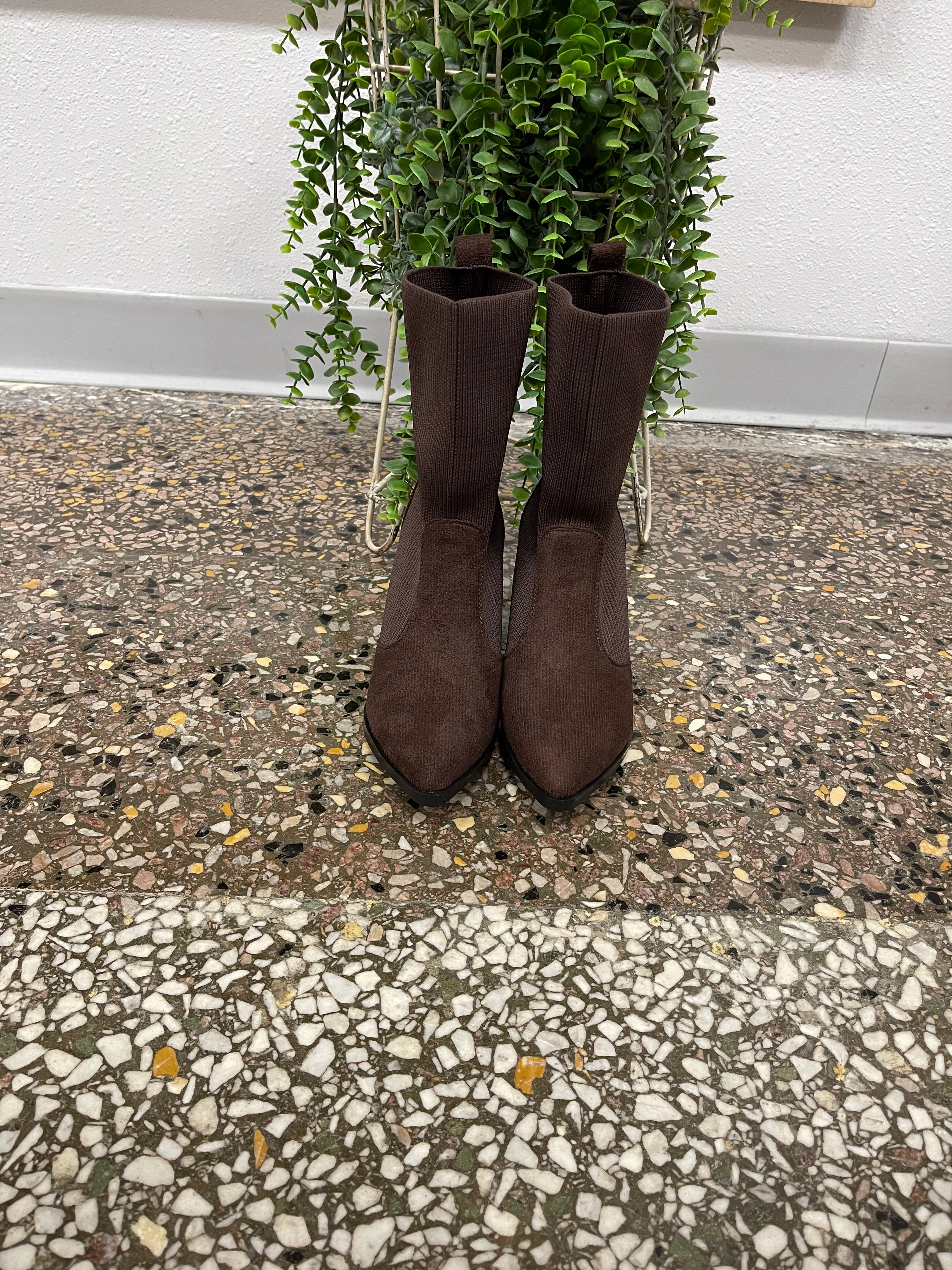 Brown Knit Chelsey Boot-Boots-lazyshoe-The Silo Boutique, Women's Fashion Boutique Located in Warren and Grand Forks North Dakota