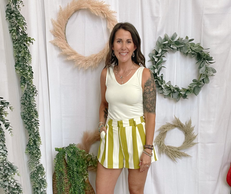 Glam Lime Striped Shorts-Shorts-glam-The Silo Boutique, Women's Fashion Boutique Located in Warren and Grand Forks North Dakota