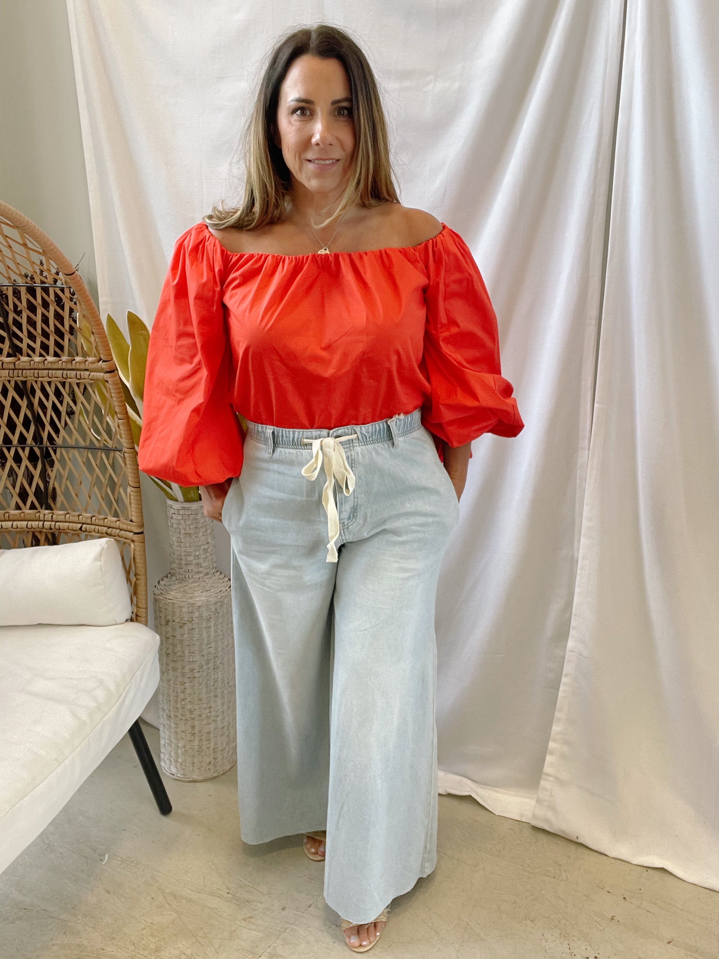 Feeling Fine Off The Shoulder Top-Red-Long Sleeve Tops-hyfve-The Silo Boutique, Women's Fashion Boutique Located in Warren and Grand Forks North Dakota