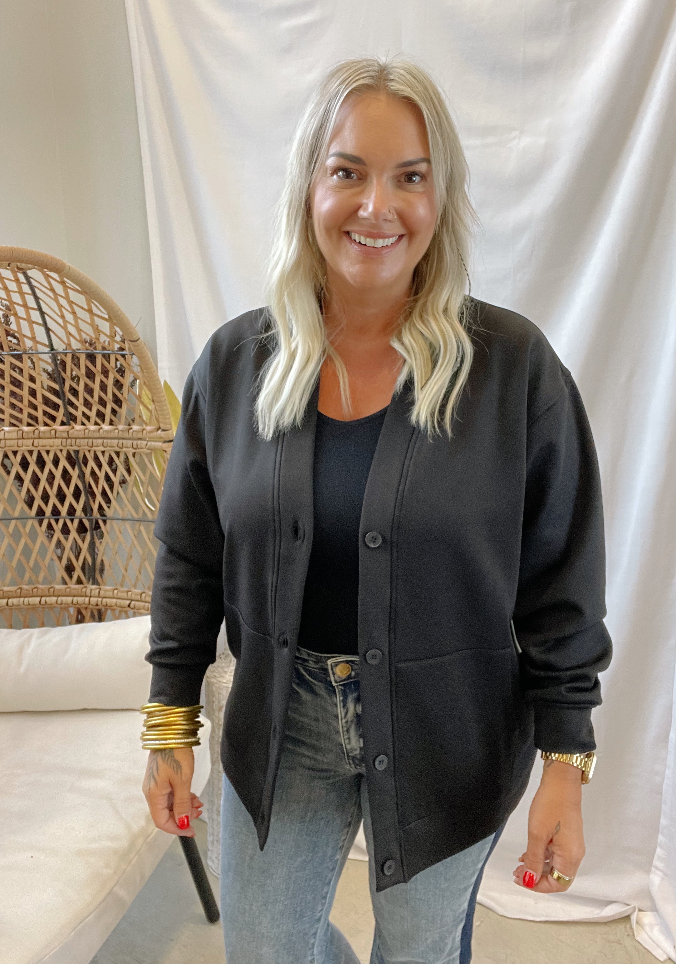 Mono B Elevated Button Down Cardigan-Black-Cardigans-mono b-The Silo Boutique, Women's Fashion Boutique Located in Warren and Grand Forks North Dakota