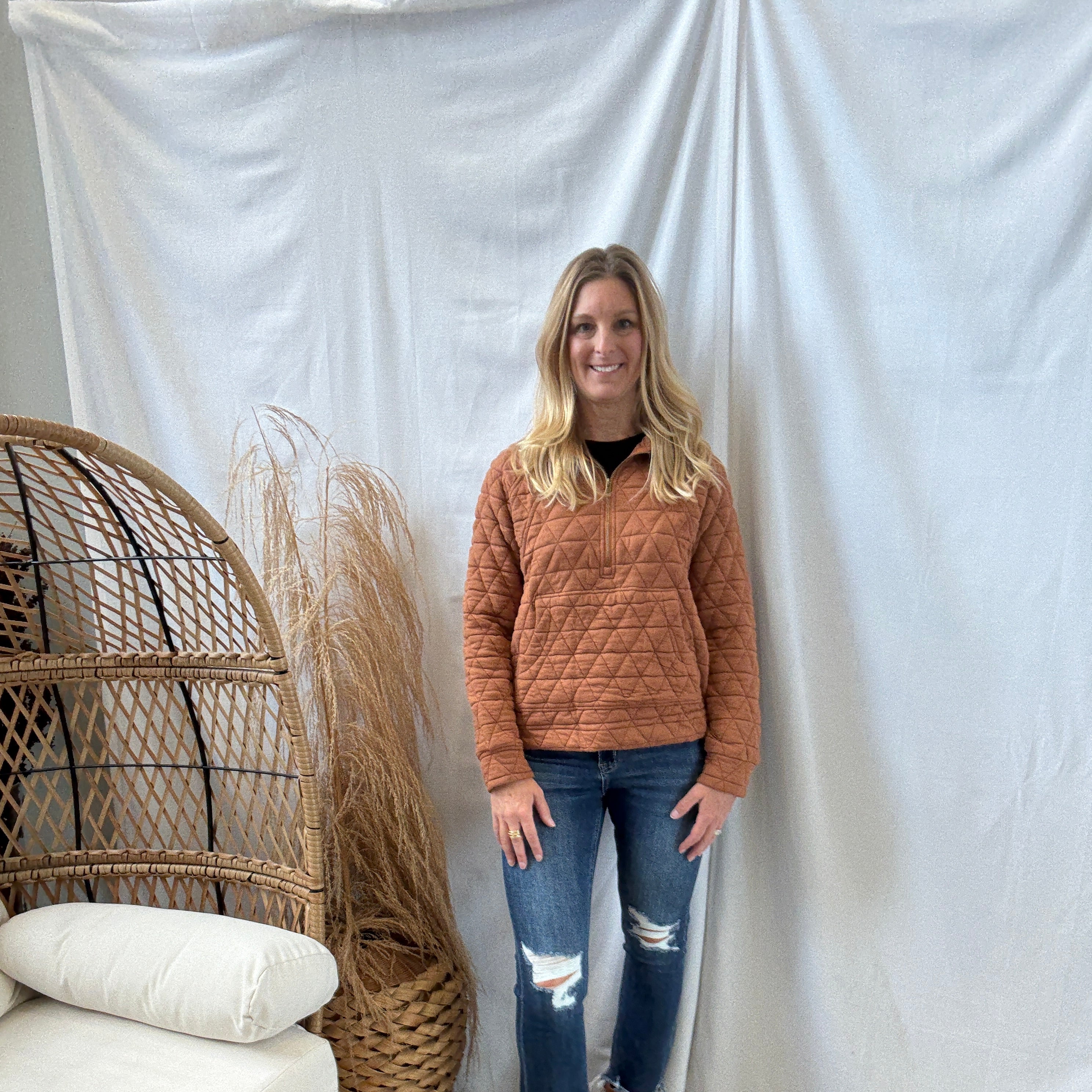 Quilted Copper Quarter Zip-Sweatshirts-stacatto-The Silo Boutique, Women's Fashion Boutique Located in Warren and Grand Forks North Dakota