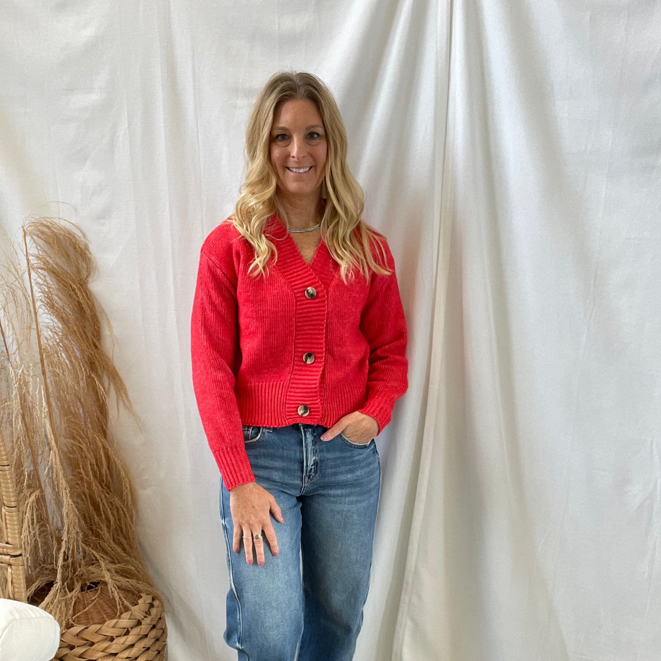Zen Button Down Cardigan-Red-Cardigans-zenana-The Silo Boutique, Women's Fashion Boutique Located in Warren and Grand Forks North Dakota