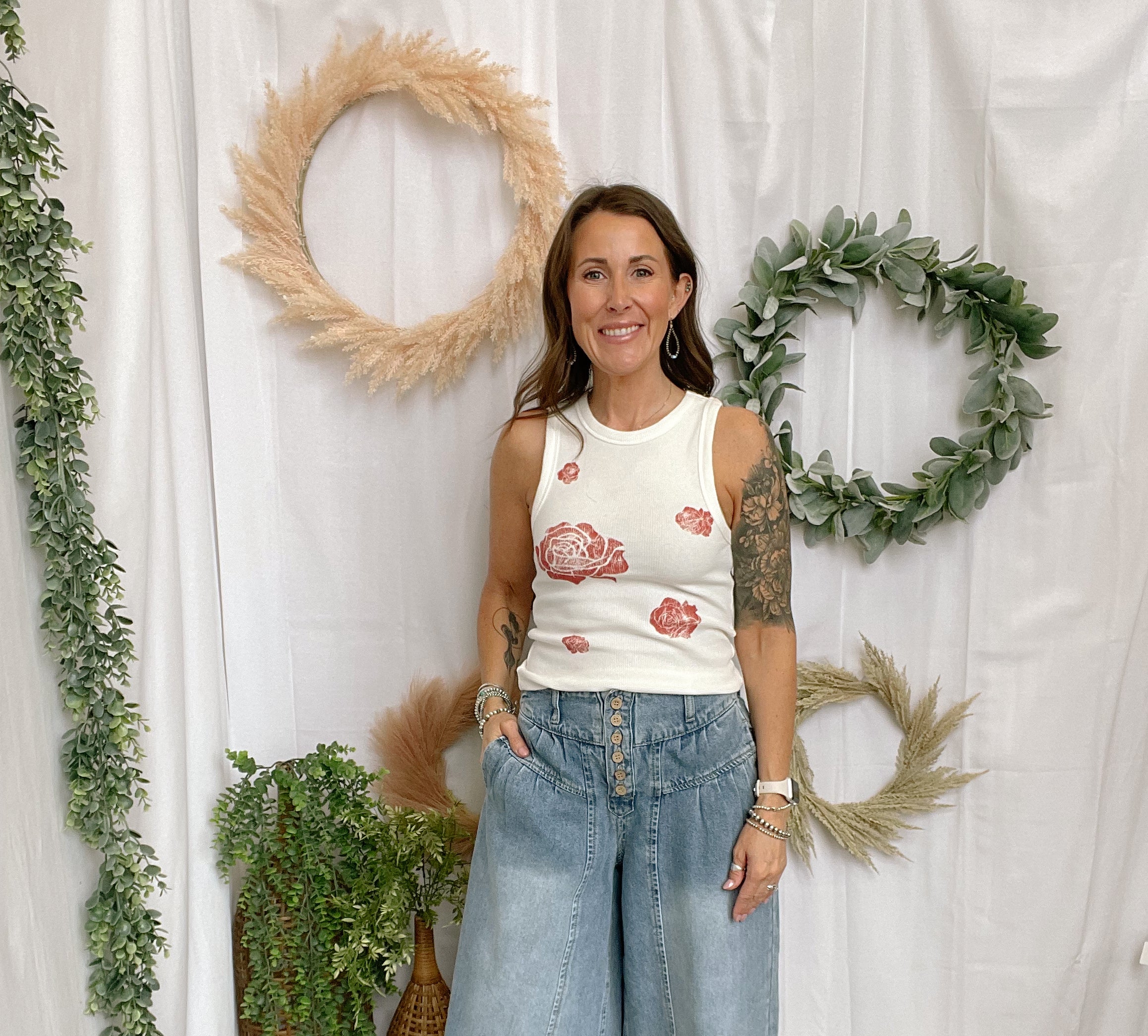 Vintage Roses Waffle Tank Top-Tank Tops-promesa-The Silo Boutique, Women's Fashion Boutique Located in Warren and Grand Forks North Dakota