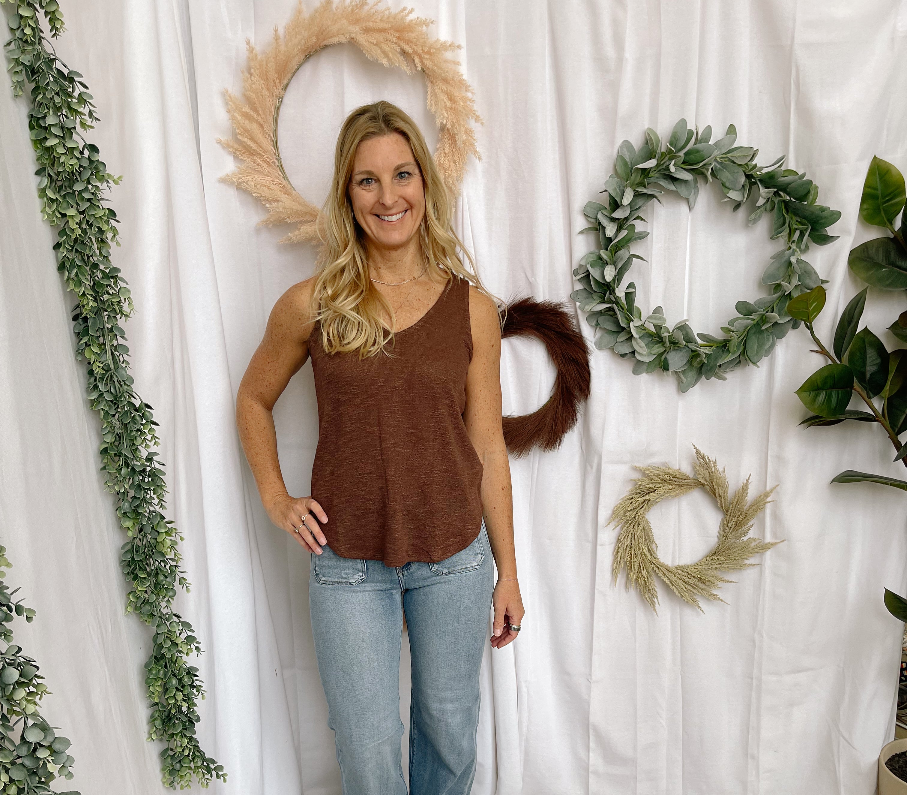 Mel V Neck Slub Tank Top-Brown-Tank Tops-Zenana-The Silo Boutique, Women's Fashion Boutique Located in Warren and Grand Forks North Dakota