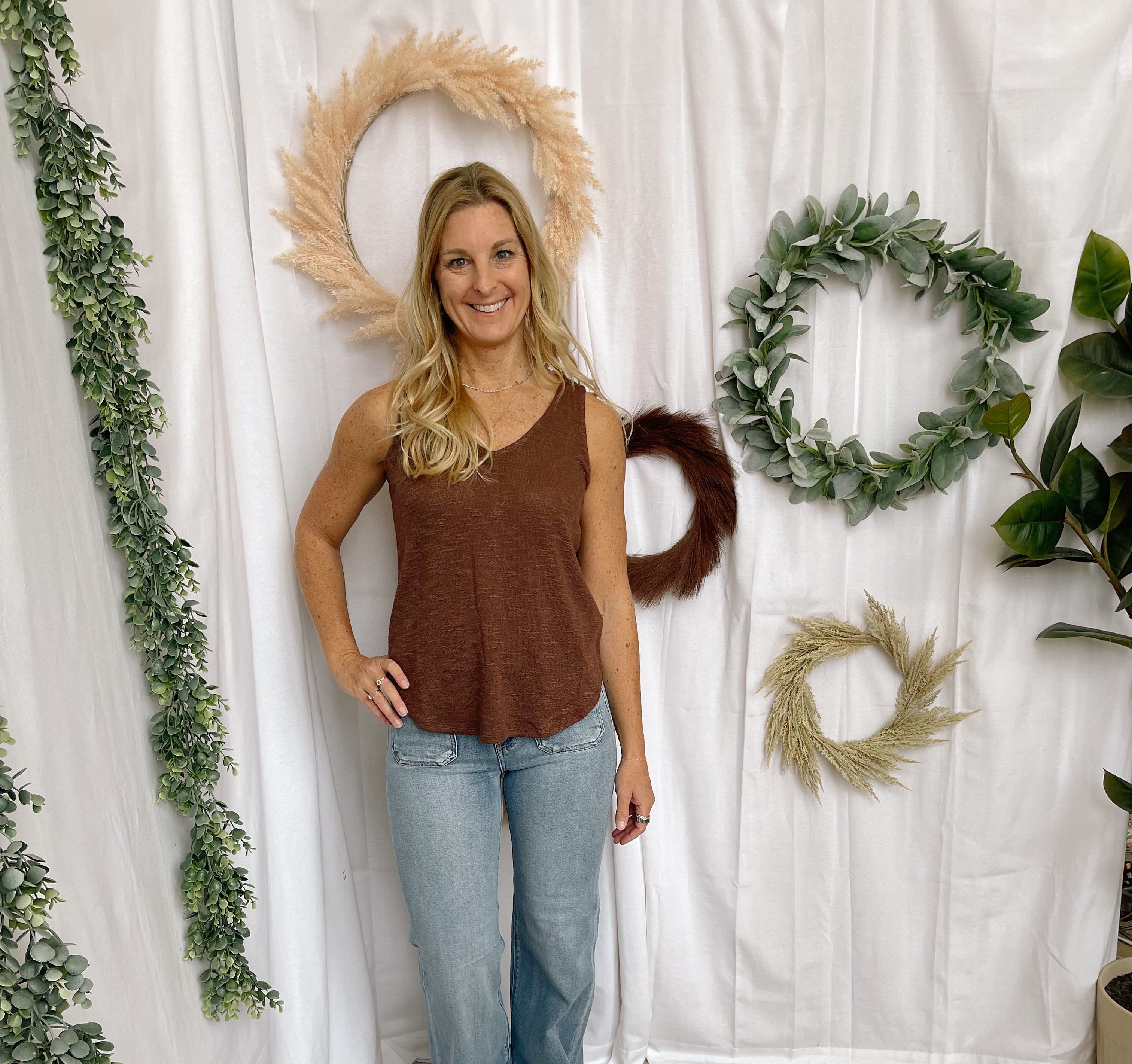 Mel V Neck Slub Tank Top-Brown-Tank Tops-Zenana-The Silo Boutique, Women's Fashion Boutique Located in Warren and Grand Forks North Dakota