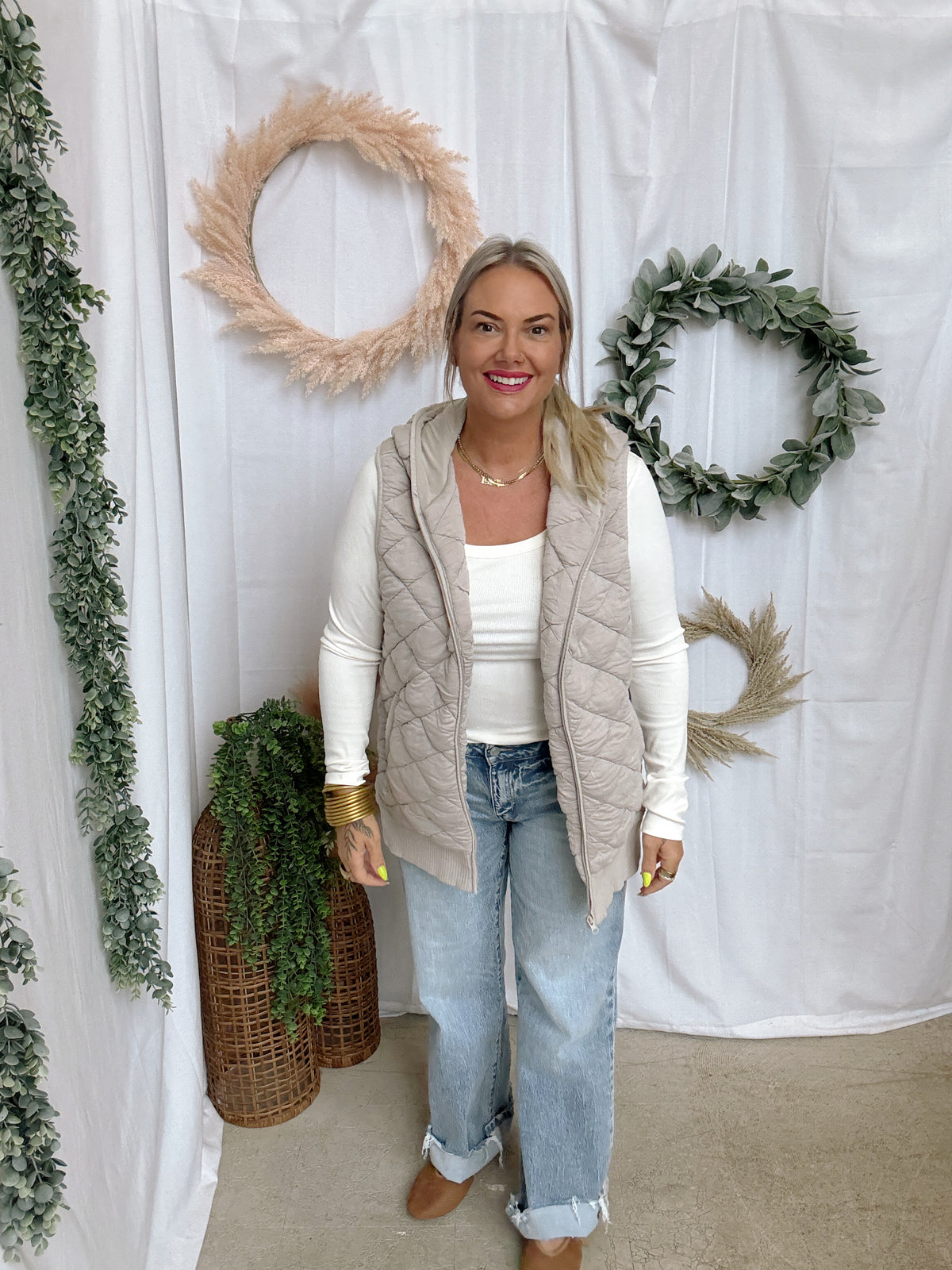 Mono B Quilted Vest-Stone-Sweatshirts-mono b-The Silo Boutique, Women's Fashion Boutique Located in Warren and Grand Forks North Dakota