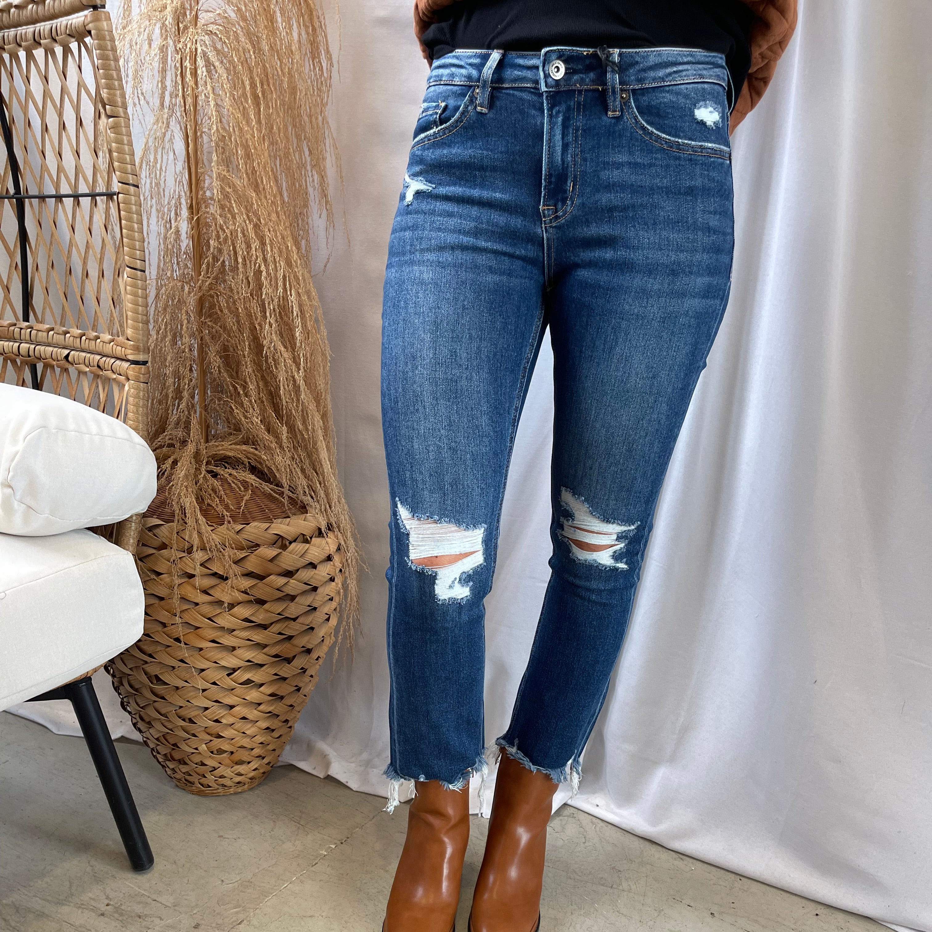 Mica Scotch Blue Bite Hem Jeans-Jeans-mica-The Silo Boutique, Women's Fashion Boutique Located in Warren and Grand Forks North Dakota