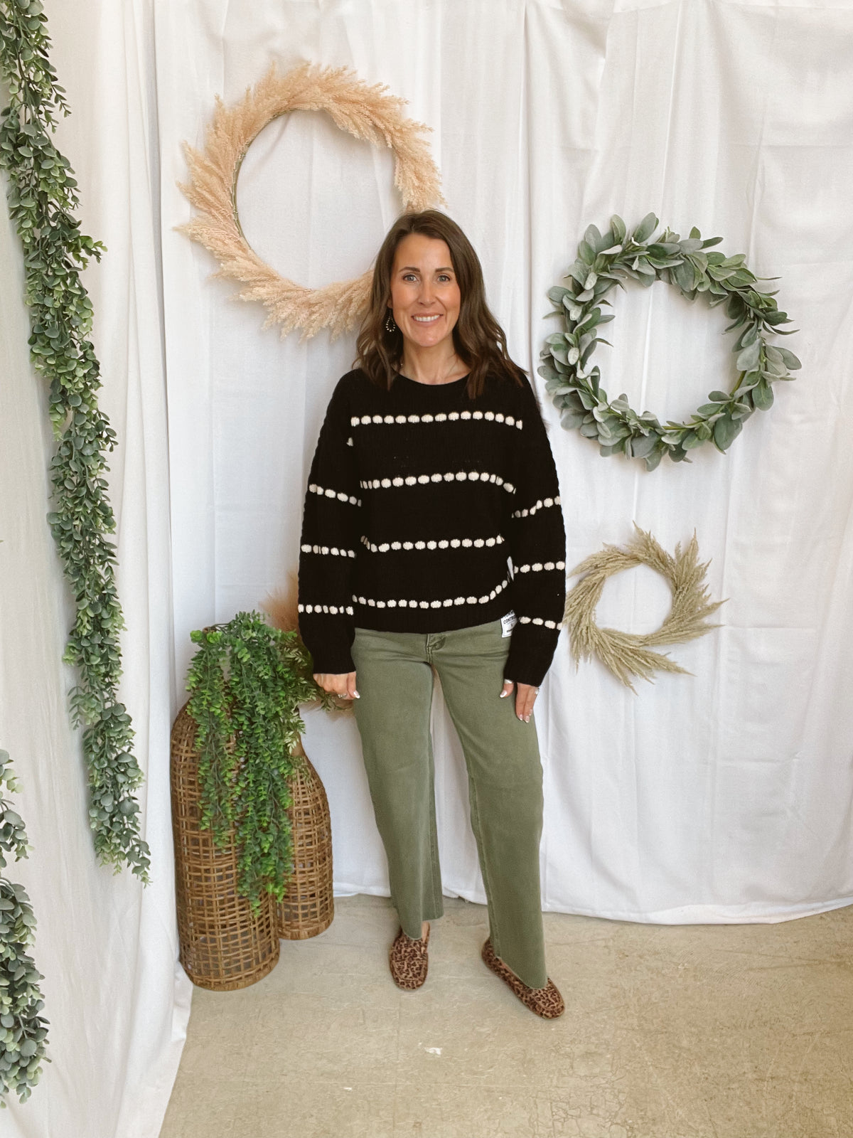 Darla Spot Stripe Sweater-Black-Sweaters-cozy co-The Silo Boutique, Women's Fashion Boutique Located in Warren and Grand Forks North Dakota