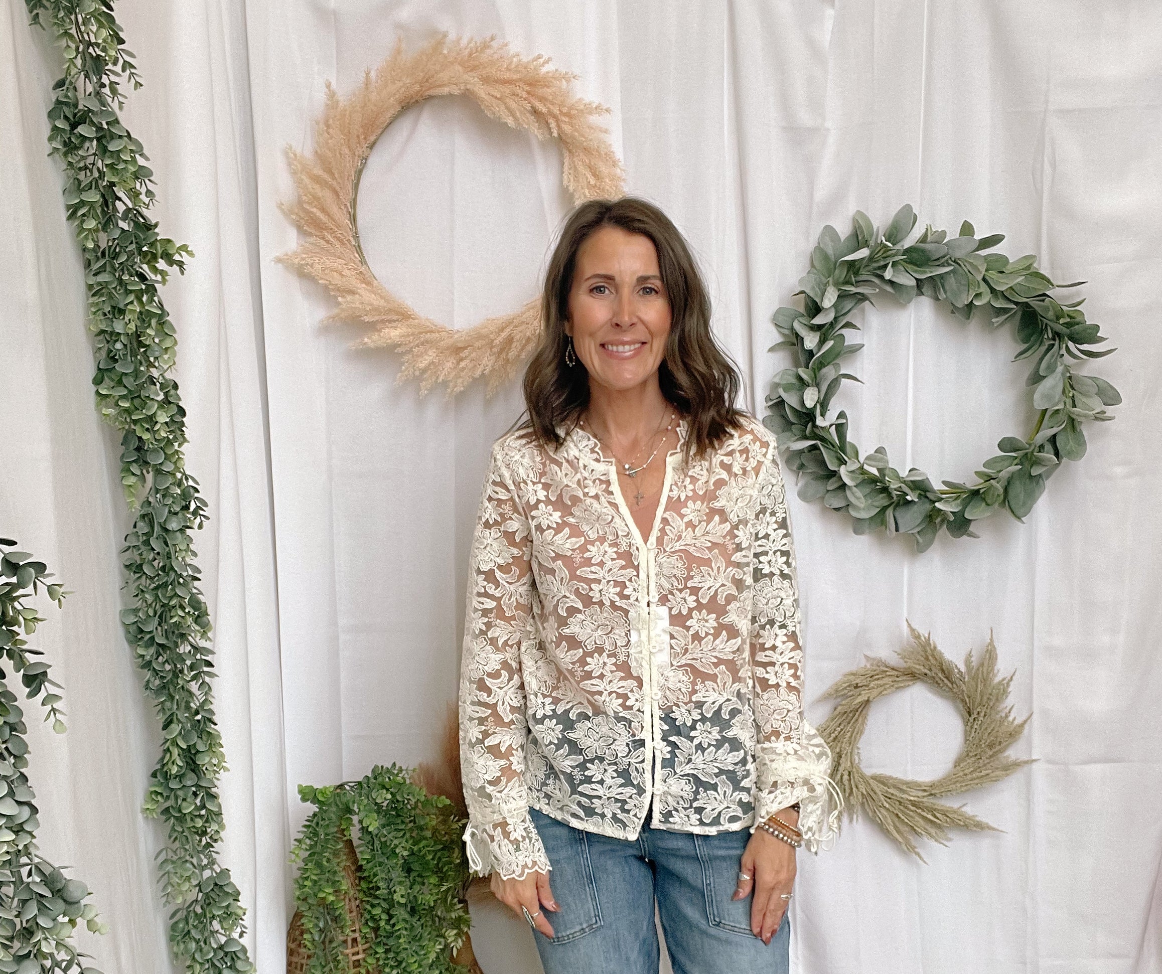 Rosa Beige Boho Lace Top-Long Sleeve Tops-rosa-The Silo Boutique, Women's Fashion Boutique Located in Warren and Grand Forks North Dakota