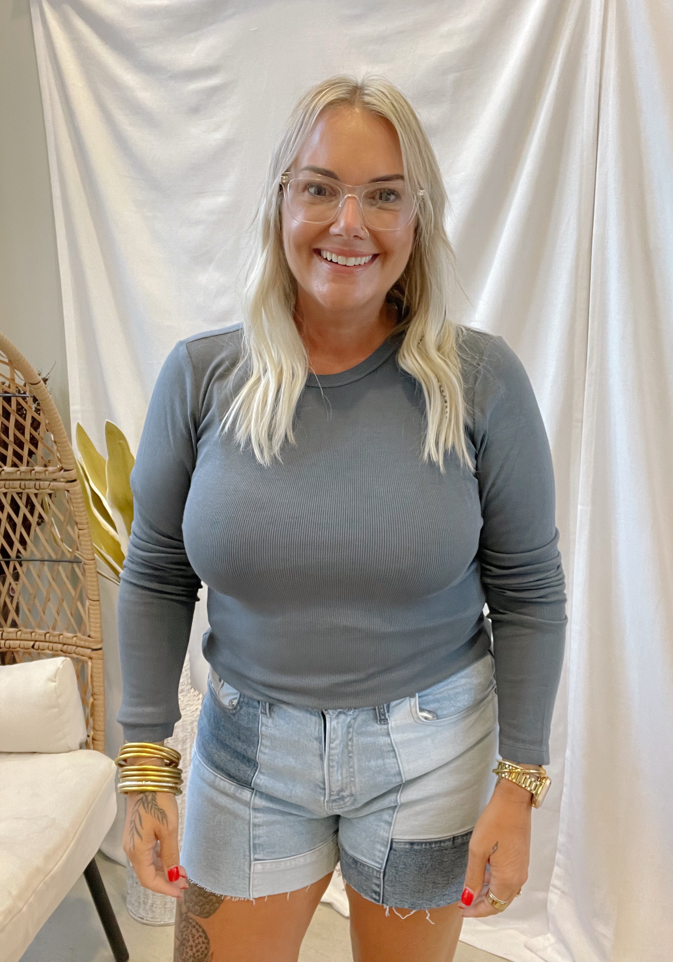Stacy Long Sleeve Crew Neck Top-Blue-Long Sleeve Tops-staccato-The Silo Boutique, Women's Fashion Boutique Located in Warren and Grand Forks North Dakota