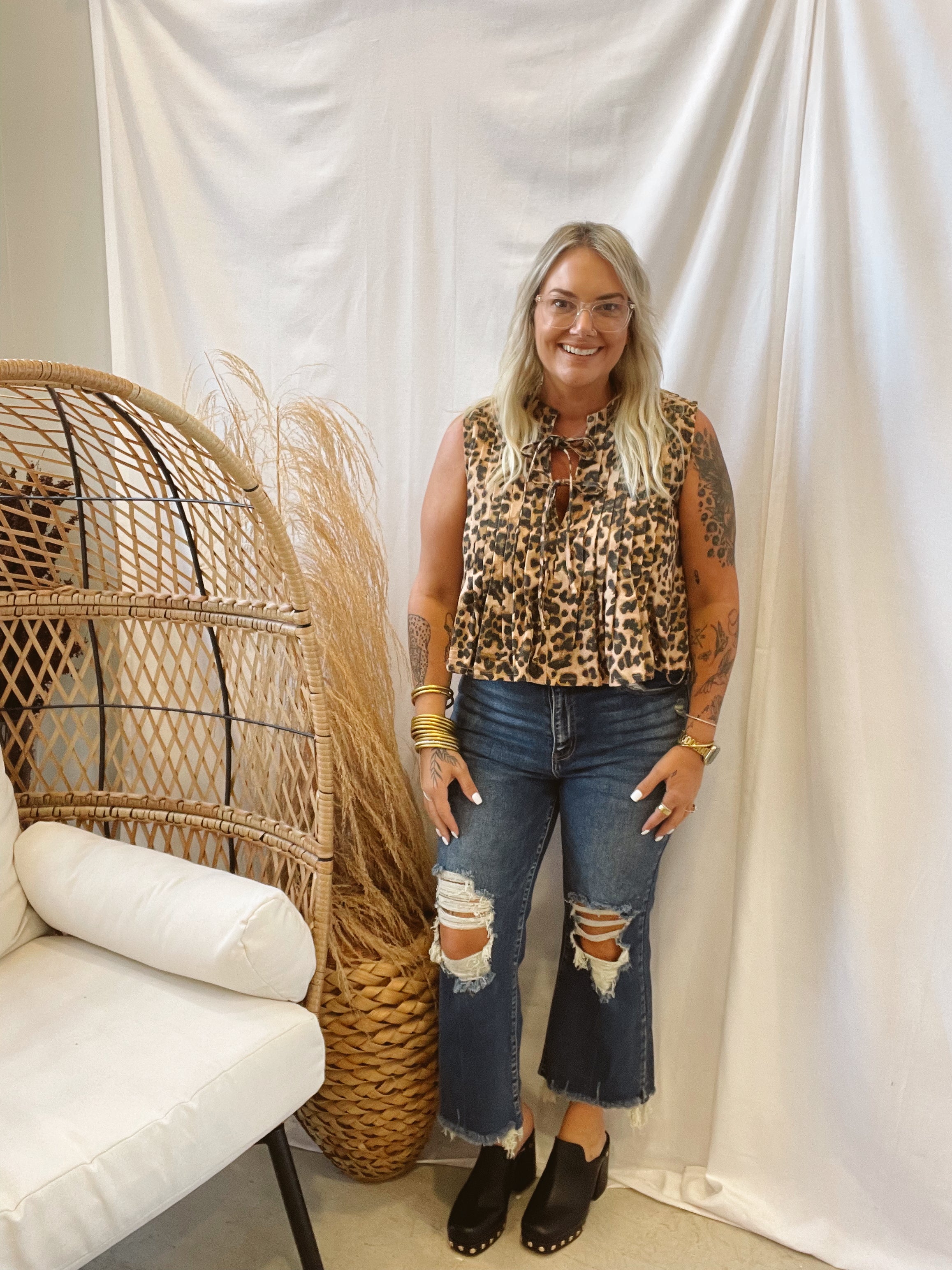 Front Tie Leopard Top-Final Sale-Tank Tops-l-The Silo Boutique, Women's Fashion Boutique Located in Warren and Grand Forks North Dakota