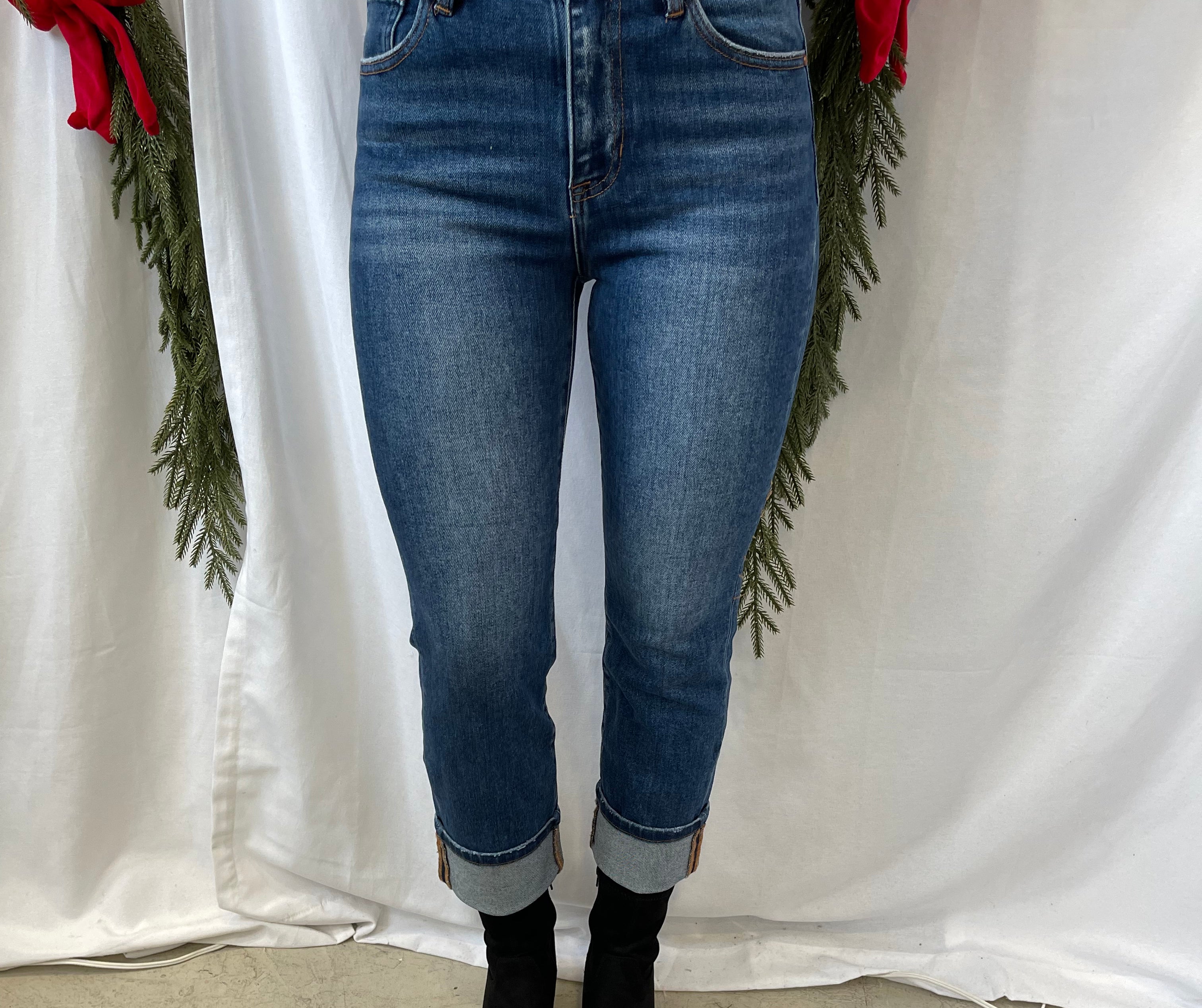 Risen Dark Wash Straight Cuff Jeans-Jeans-risen-The Silo Boutique, Women's Fashion Boutique Located in Warren and Grand Forks North Dakota