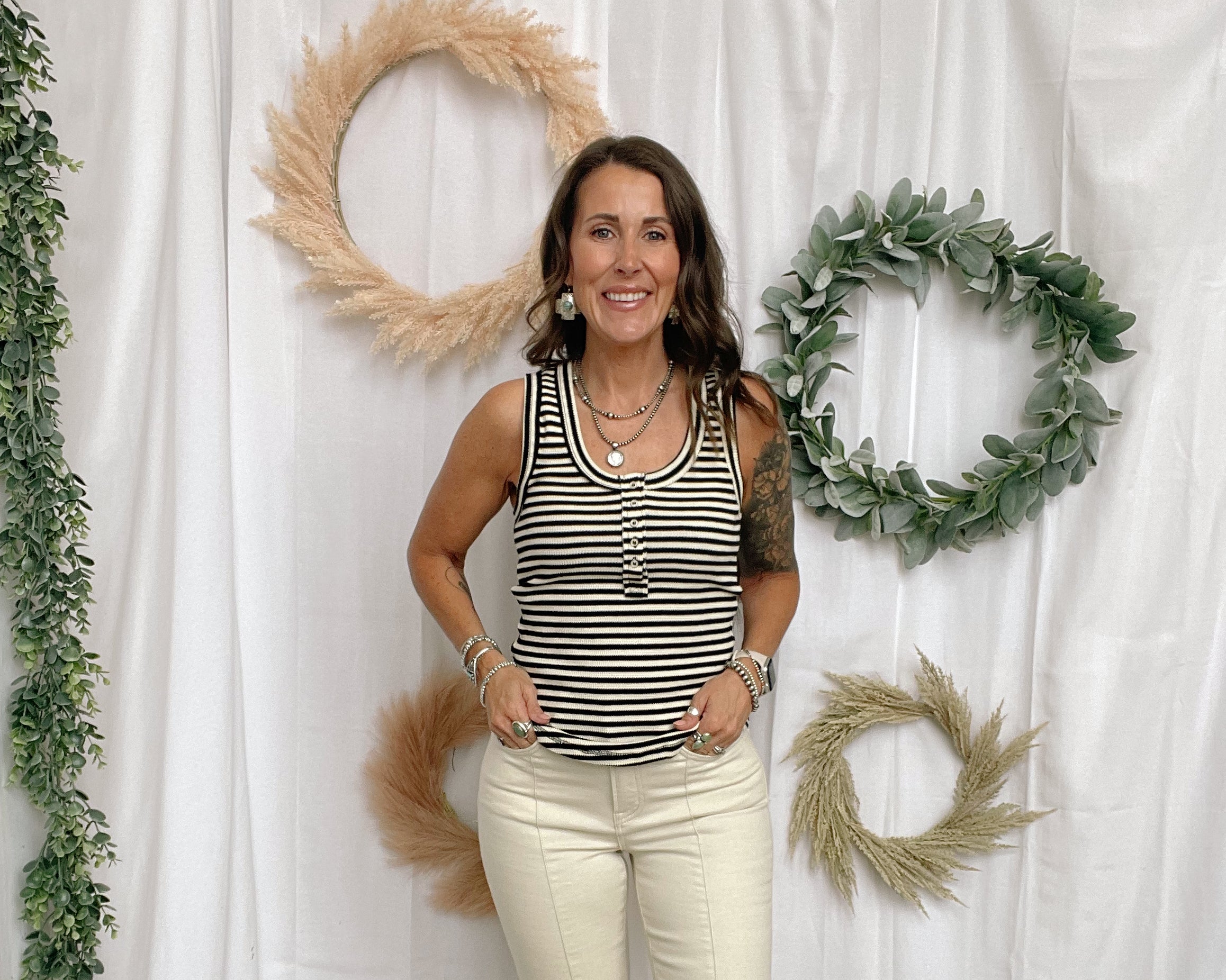 Janie Striped Tank Top-Black-Tank Tops-very j-The Silo Boutique, Women's Fashion Boutique Located in Warren and Grand Forks North Dakota
