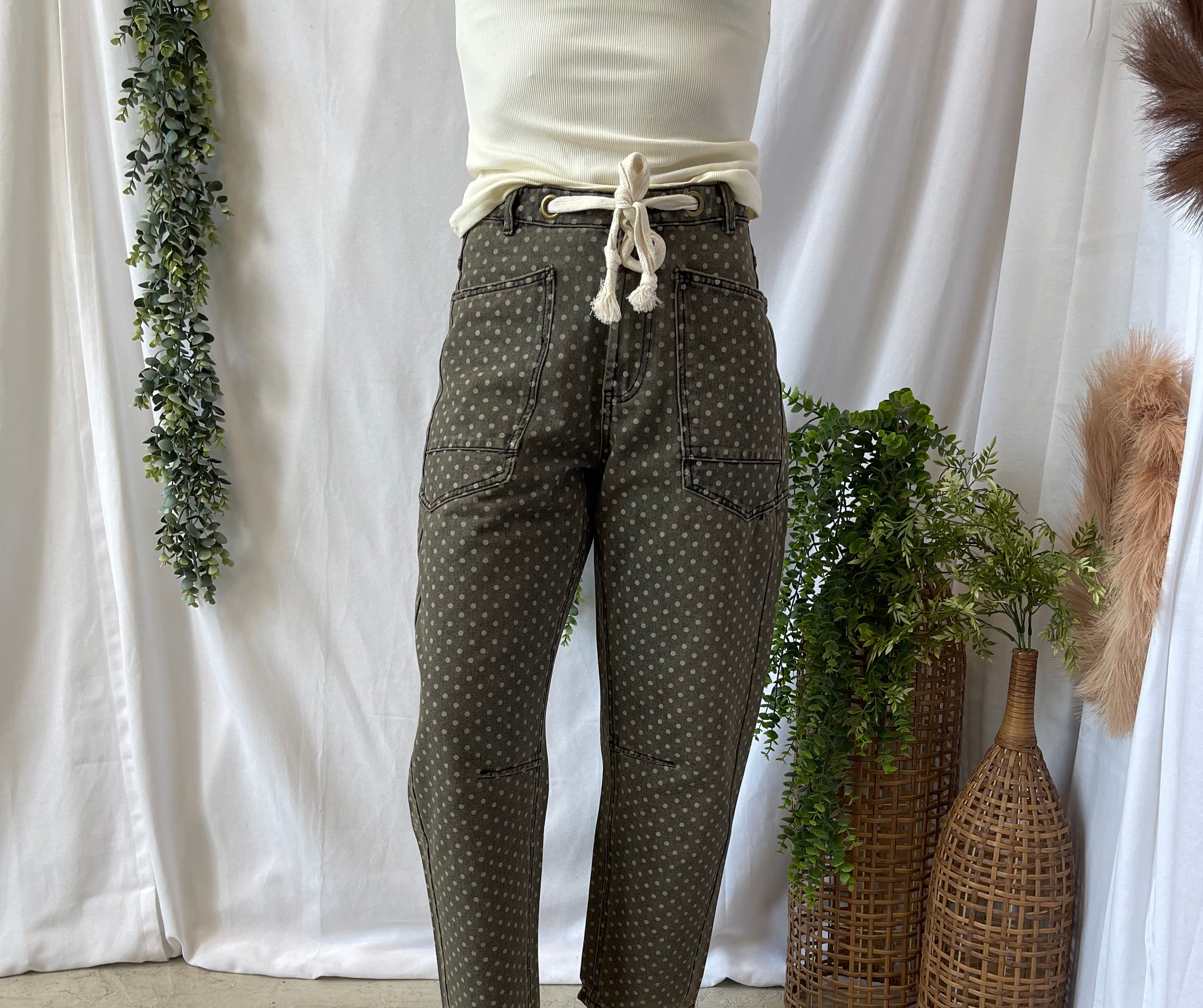 Muse Polka Dot Barrel Jeans-Jeans-miou muse-The Silo Boutique, Women's Fashion Boutique Located in Warren and Grand Forks North Dakota