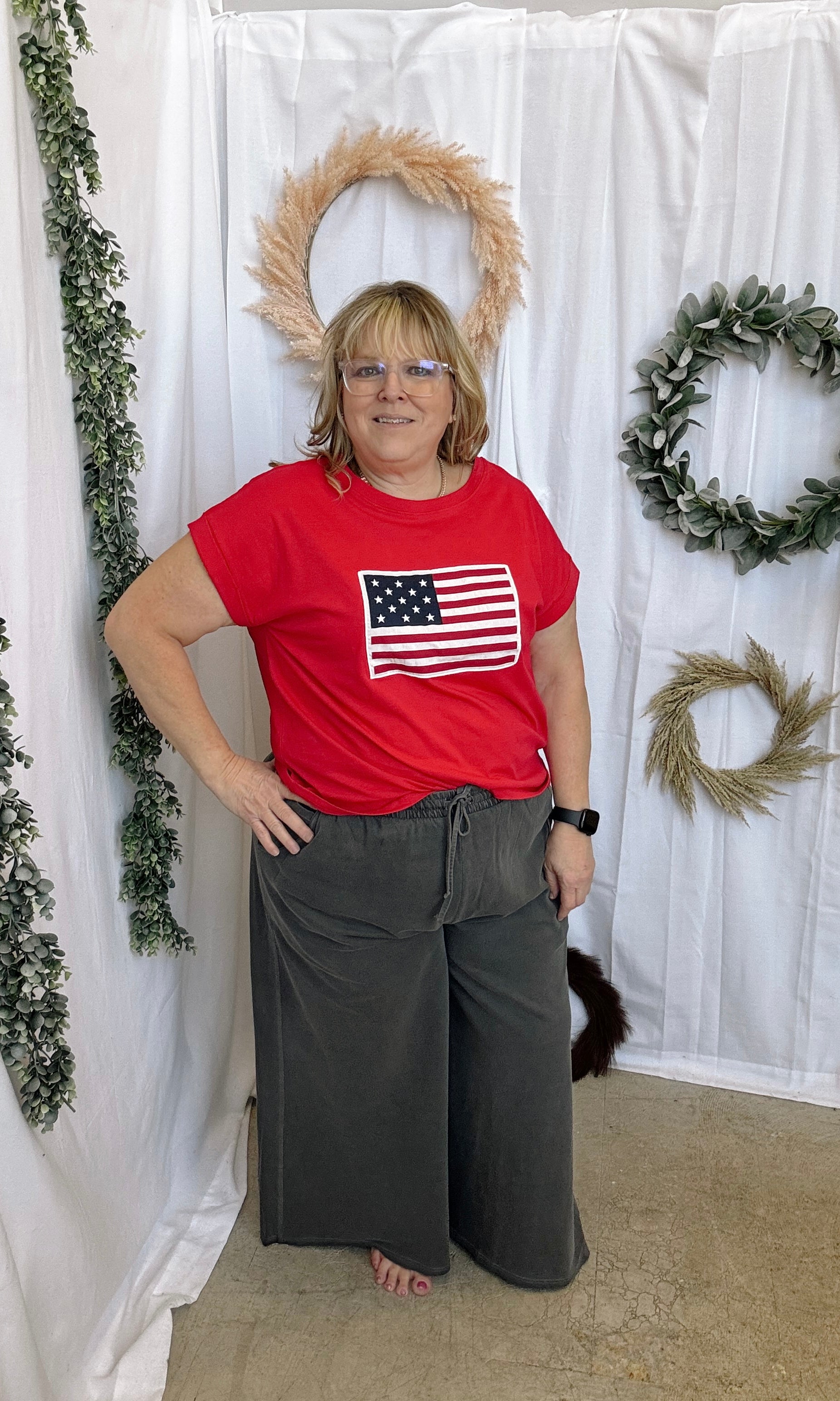 Leah American Flag Tee-Red-Short Sleeve Tops-Zenana-The Silo Boutique, Women's Fashion Boutique Located in Warren and Grand Forks North Dakota