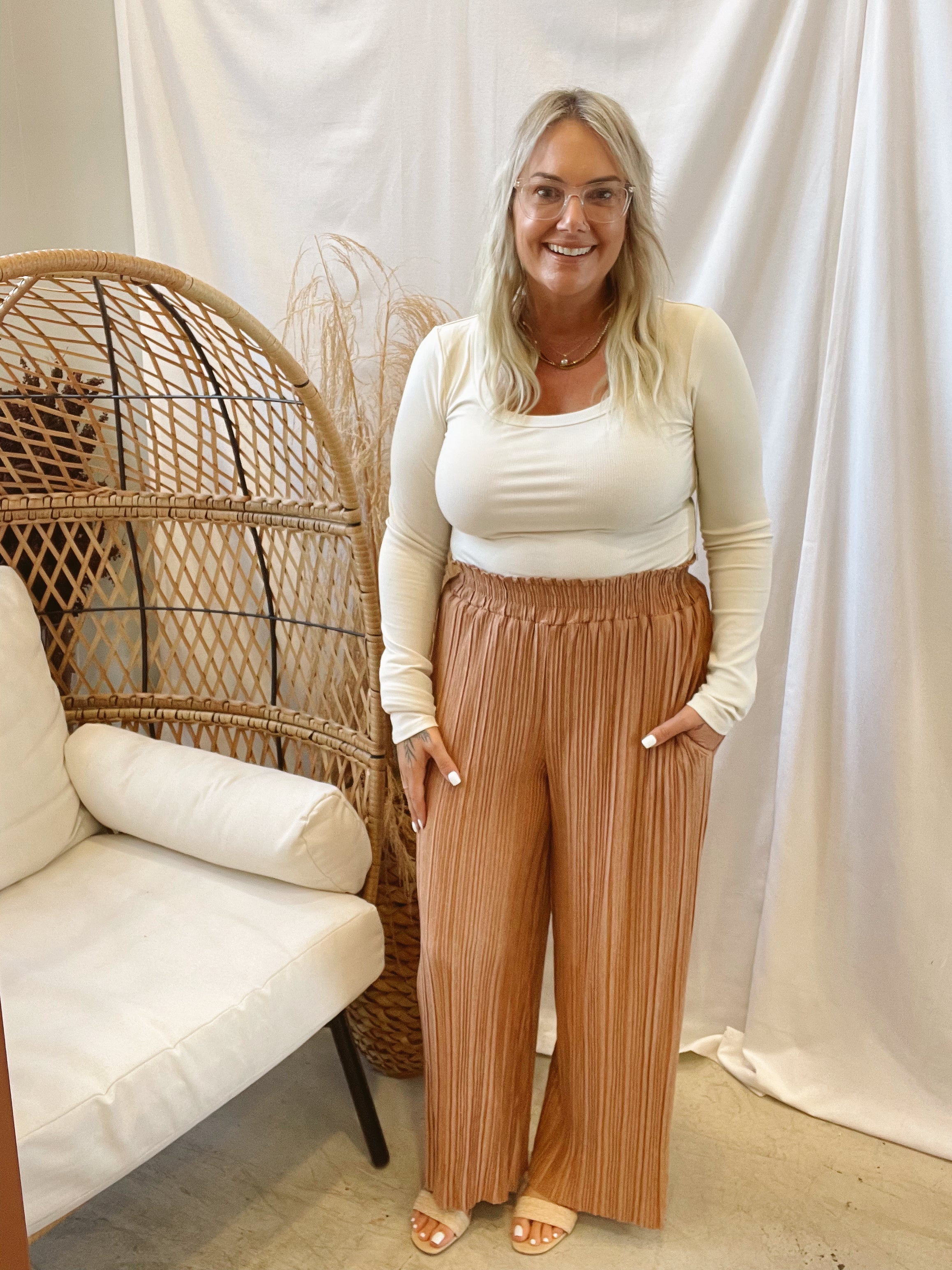 Camel Pleated Pants-Final Sale-Pants-very j-The Silo Boutique, Women's Fashion Boutique Located in Warren and Grand Forks North Dakota