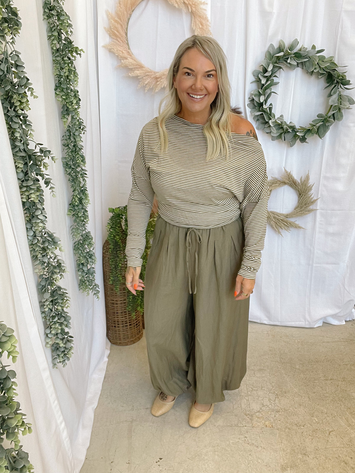 Dottie Striped Knit Top-Olive-Long Sleeve Tops-dottie-The Silo Boutique, Women's Fashion Boutique Located in Warren and Grand Forks North Dakota