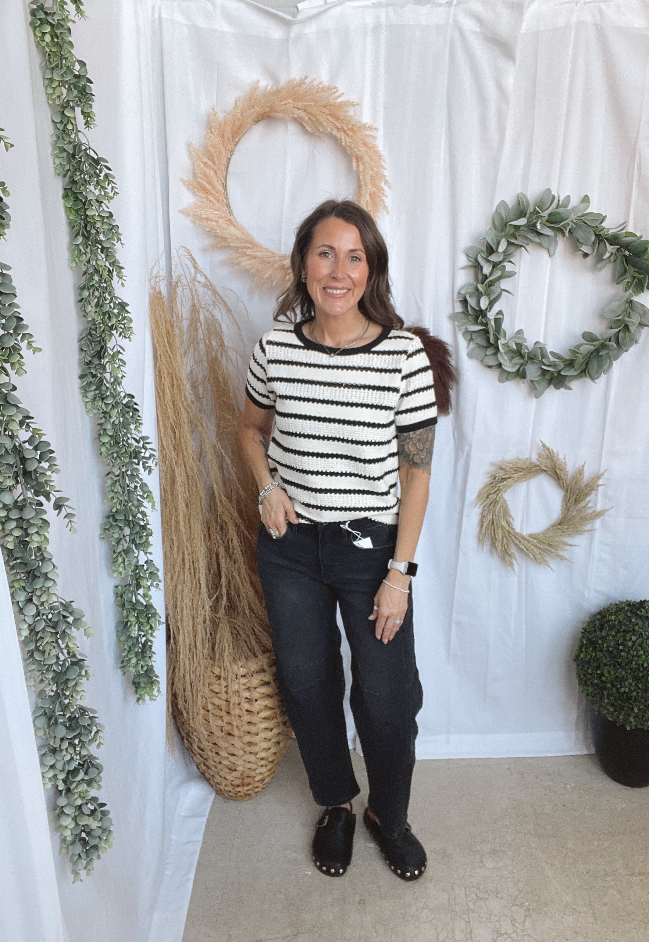 Pointelle Striped Short Sleeve Top-Short Sleeve Tops-stacatto-The Silo Boutique, Women's Fashion Boutique Located in Warren and Grand Forks North Dakota