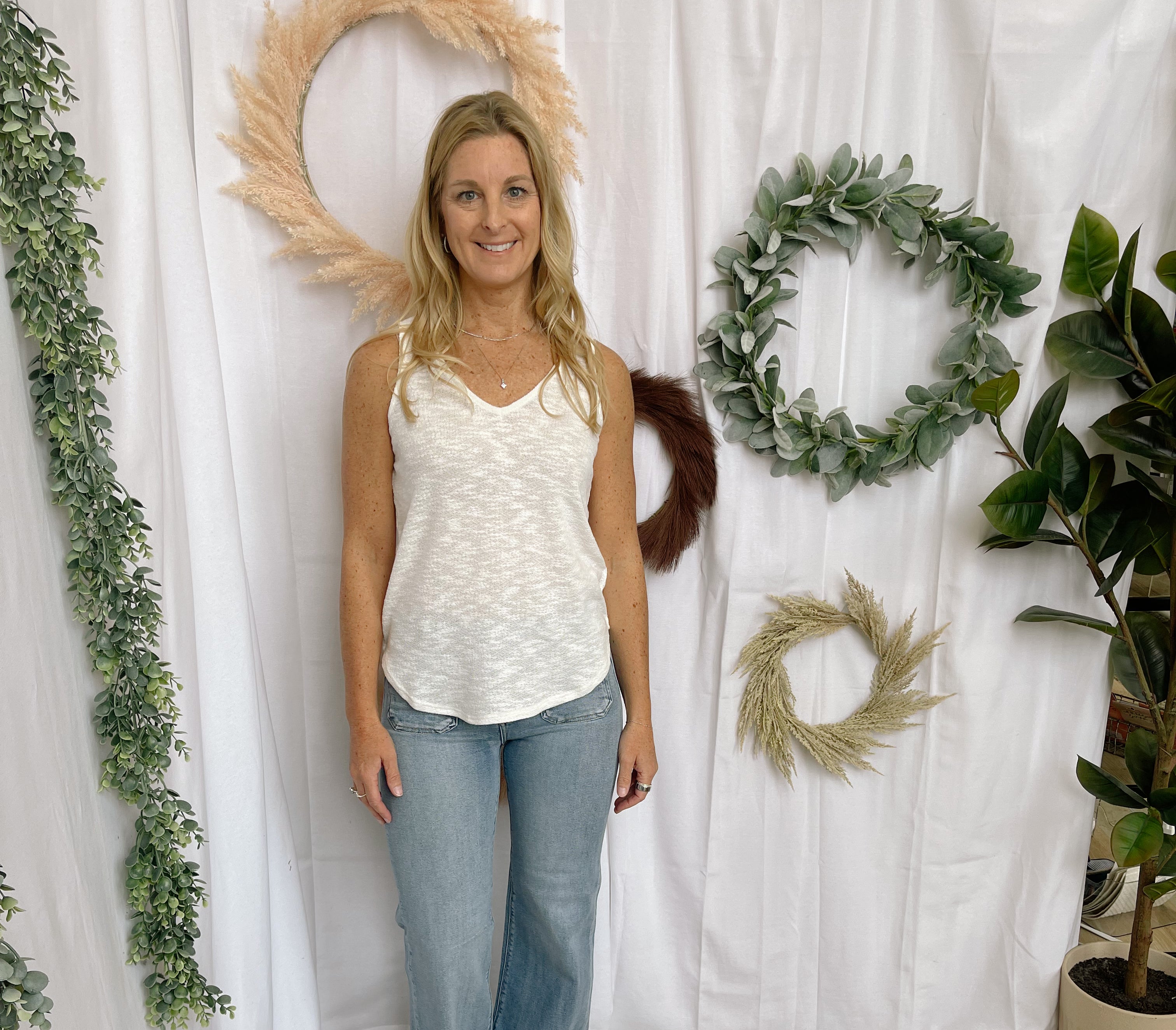 Mel V Neck Slub Tank Top-Ivory-Tank Tops-Zenana-The Silo Boutique, Women's Fashion Boutique Located in Warren and Grand Forks North Dakota