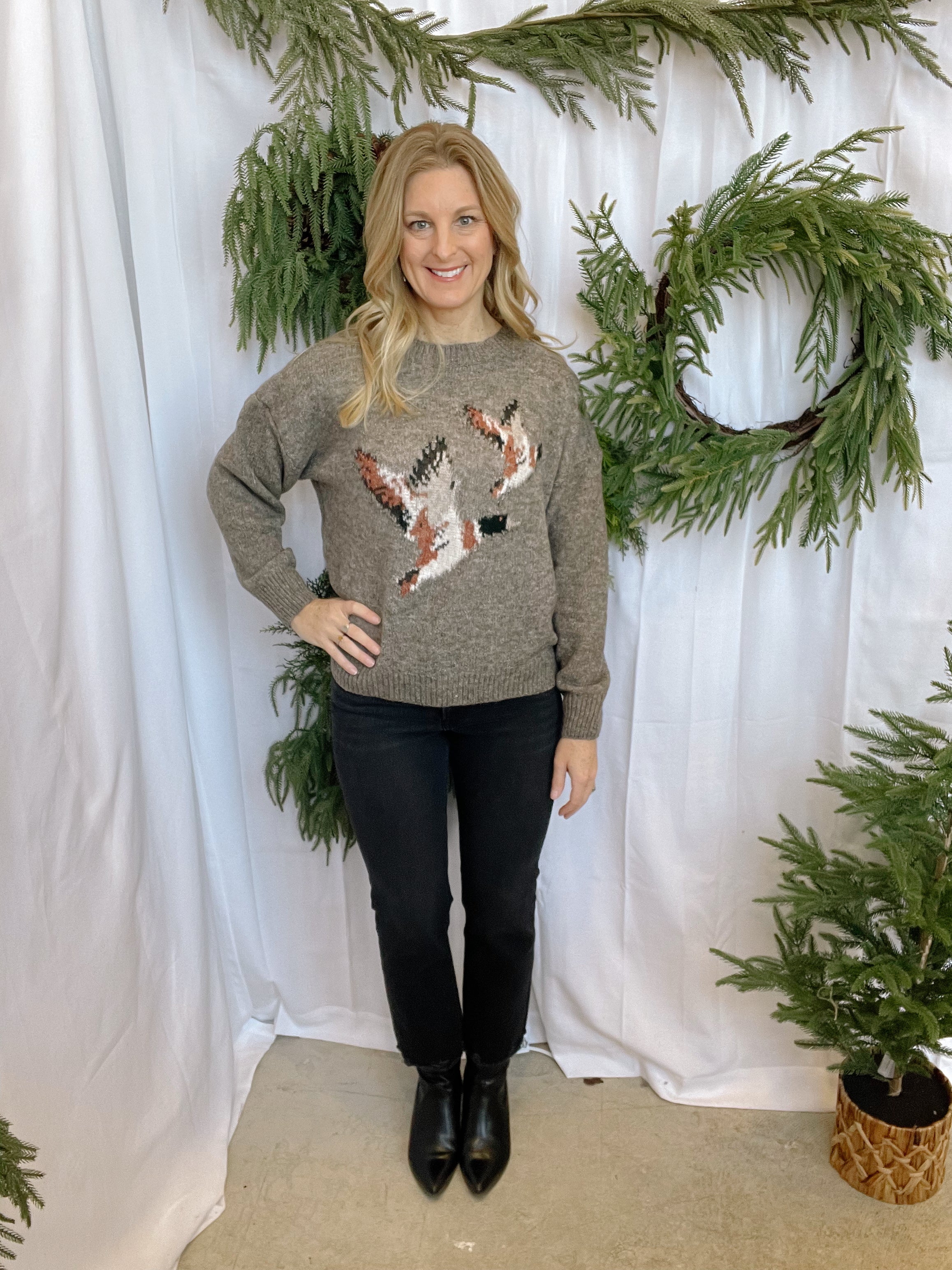 Mocha Flying Duck Sweater-Sweaters-bailey-The Silo Boutique, Women's Fashion Boutique Located in Warren and Grand Forks North Dakota