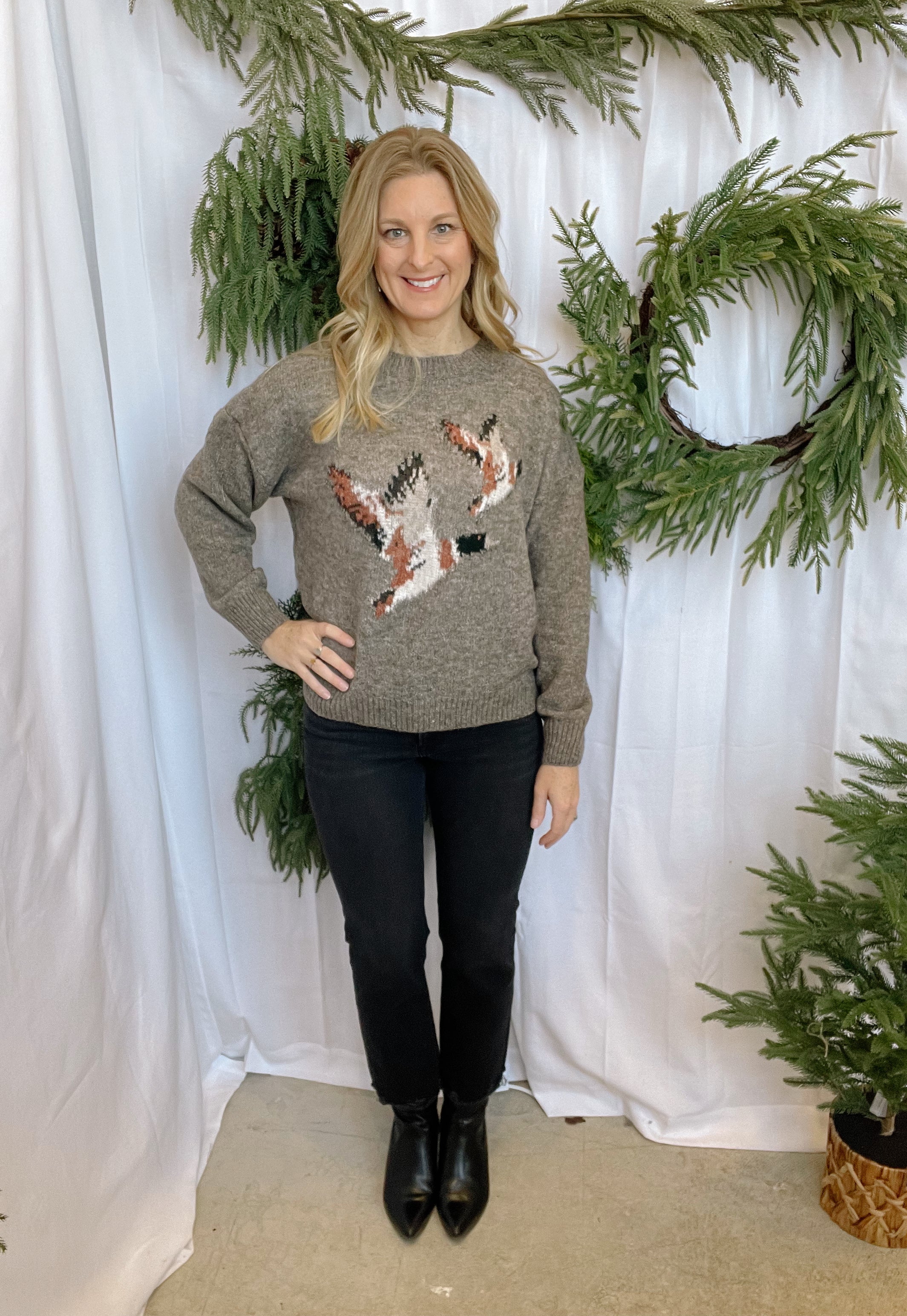 Mocha Flying Duck Sweater-Sweaters-bailey-The Silo Boutique, Women's Fashion Boutique Located in Warren and Grand Forks North Dakota