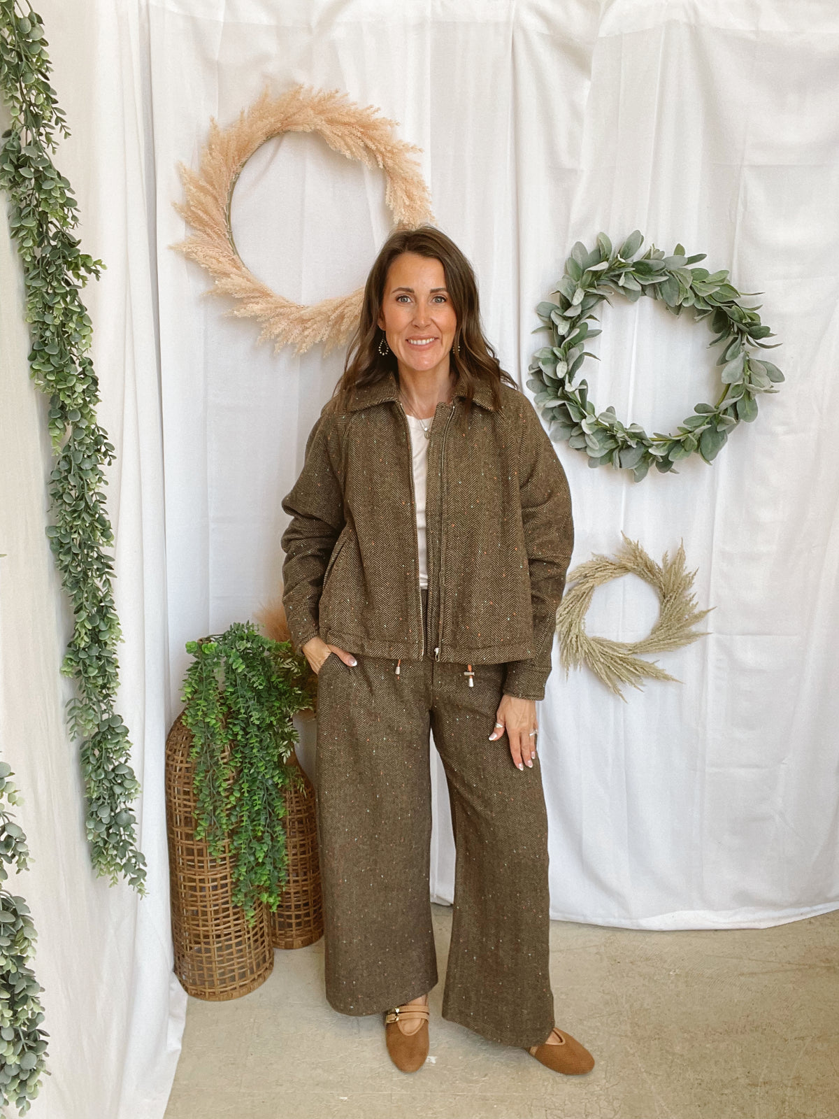 Herringbone Brown Print Pants-Pants-davi-The Silo Boutique, Women's Fashion Boutique Located in Warren and Grand Forks North Dakota