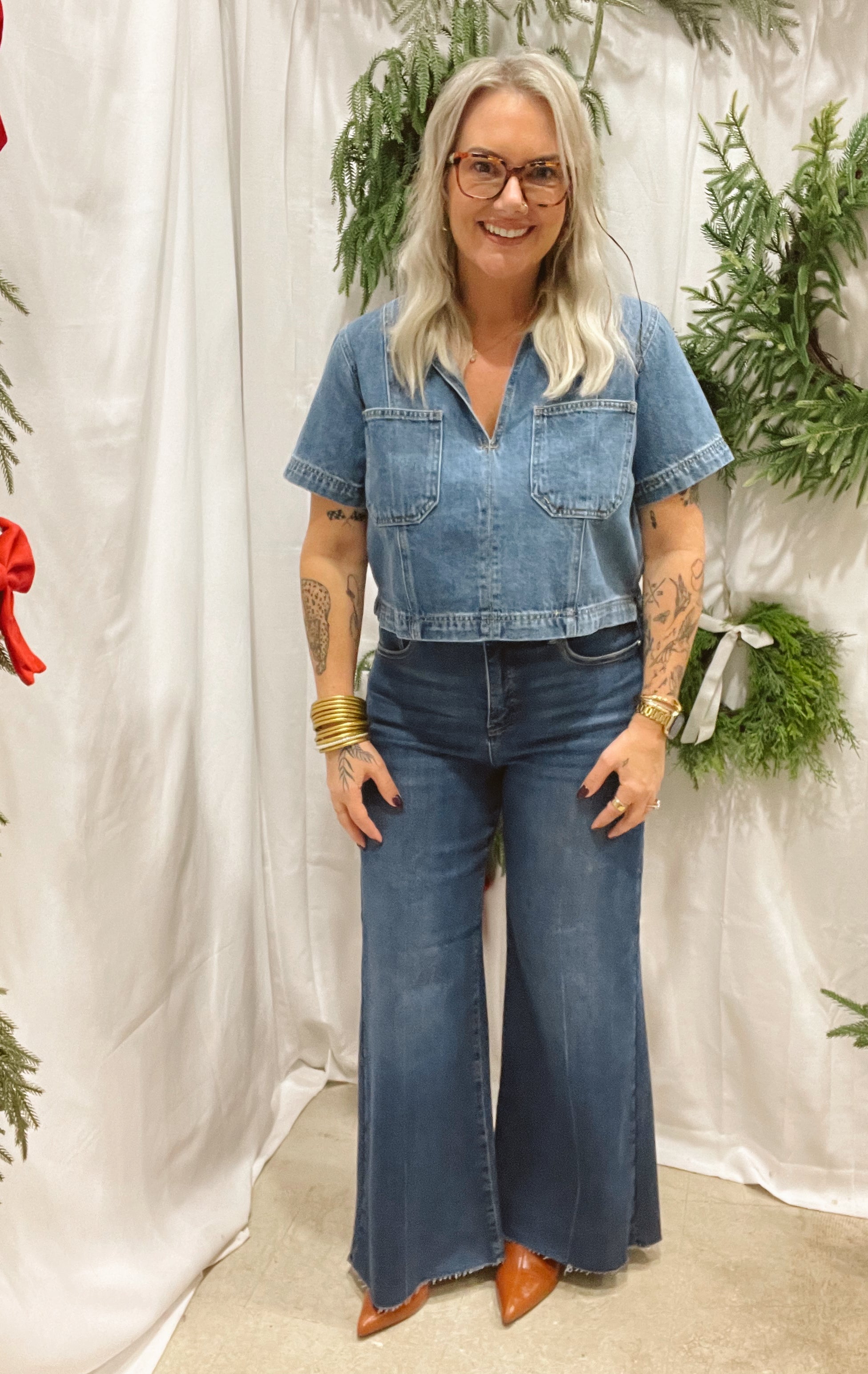 Risen Wide Leg Palazzo Jeans-Jeans-risen-The Silo Boutique, Women's Fashion Boutique Located in Warren and Grand Forks North Dakota