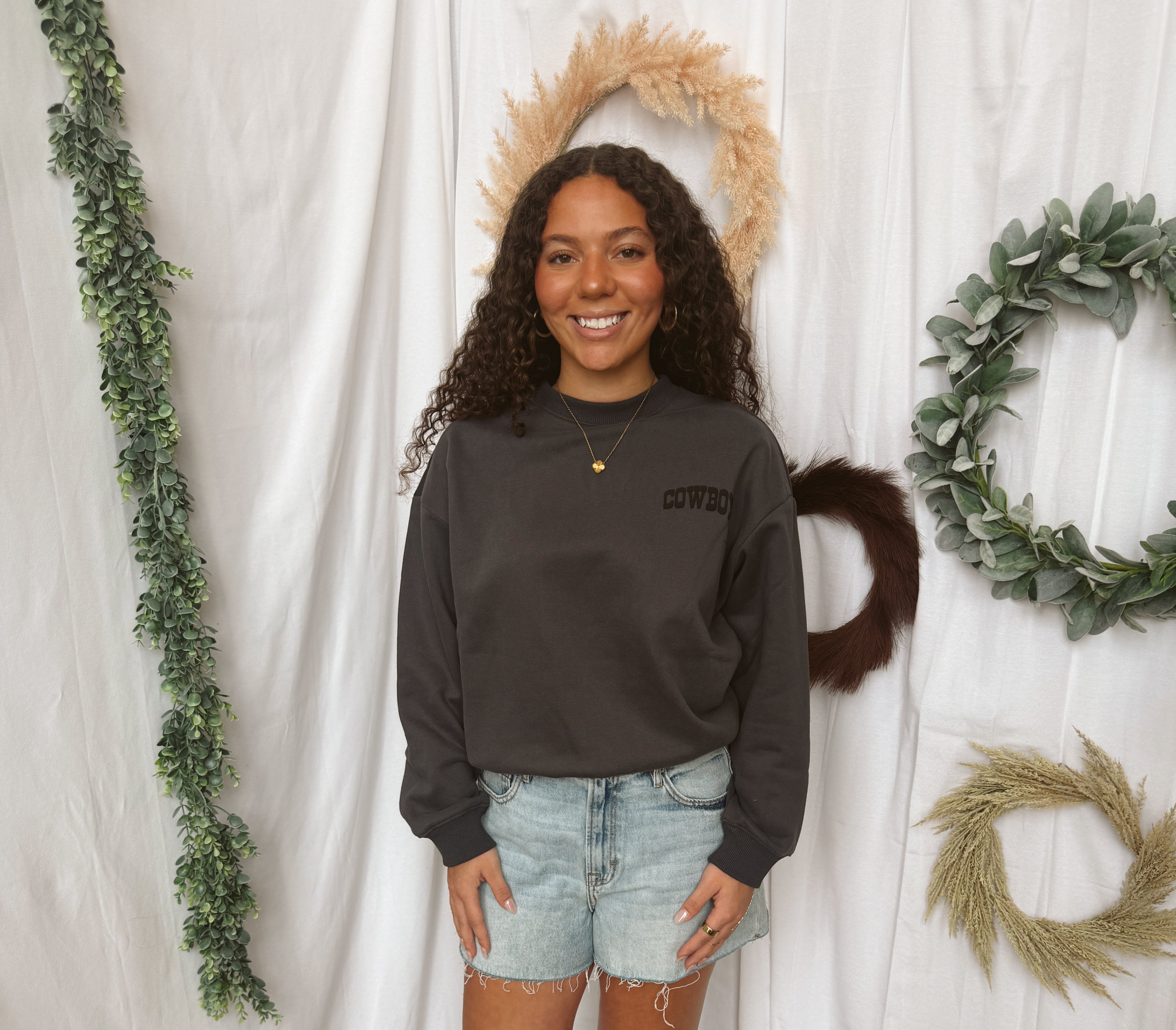 Cowboy Grey Sweatshirt-Sweatshirts-curds-The Silo Boutique, Women's Fashion Boutique Located in Warren and Grand Forks North Dakota