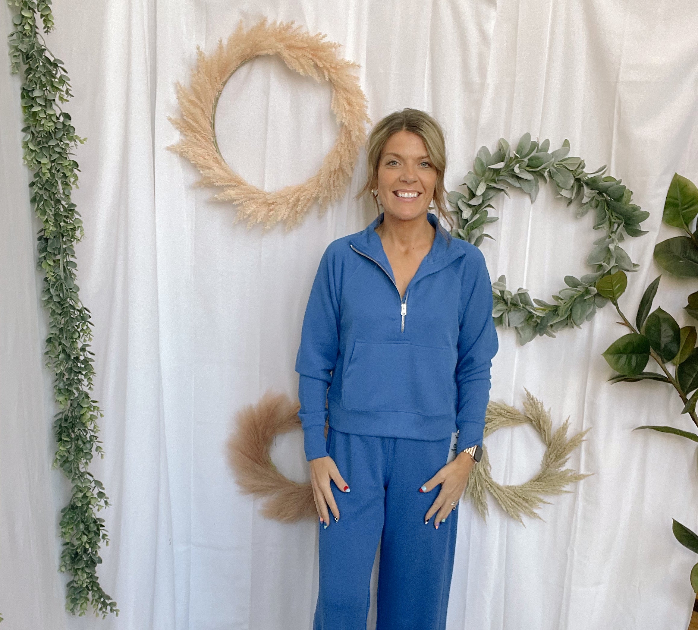 Mono B Luxe Sand Wash 1/2 Zip Sweatshirt-Indigo-Sweatshirts-mono b-The Silo Boutique, Women's Fashion Boutique Located in Warren and Grand Forks North Dakota