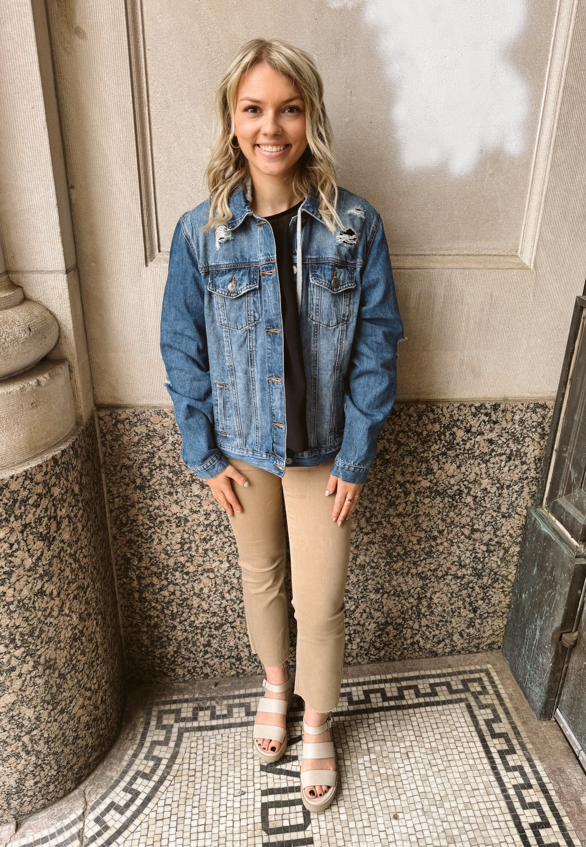 Risen Medium Wash Vintage Hooded Denim Jacket-Coats & Jackets-risen-The Silo Boutique, Women's Fashion Boutique Located in Warren and Grand Forks North Dakota