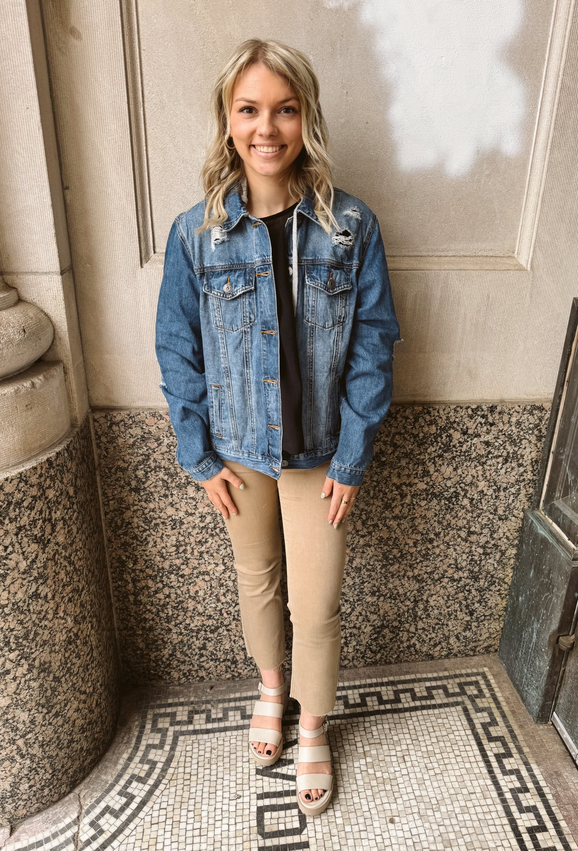 Risen Medium Wash Vintage Hooded Denim Jacket-Coats & Jackets-risen-The Silo Boutique, Women's Fashion Boutique Located in Warren and Grand Forks North Dakota