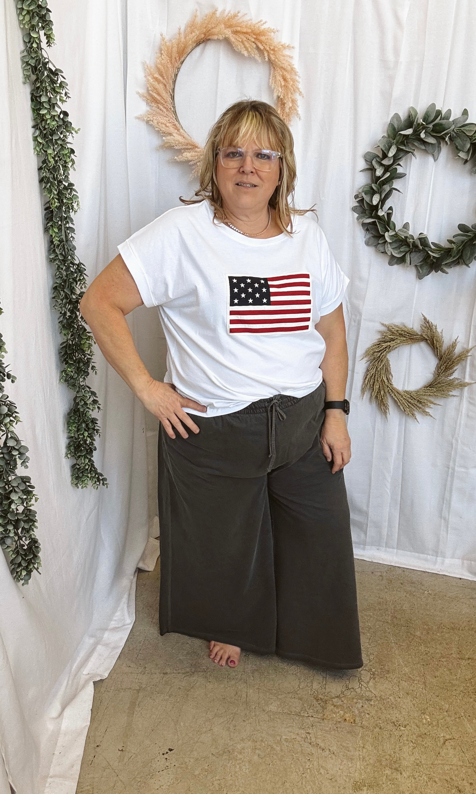 Leah American Flag Tee-White-Short Sleeve Tops-Zenana-The Silo Boutique, Women's Fashion Boutique Located in Warren and Grand Forks North Dakota