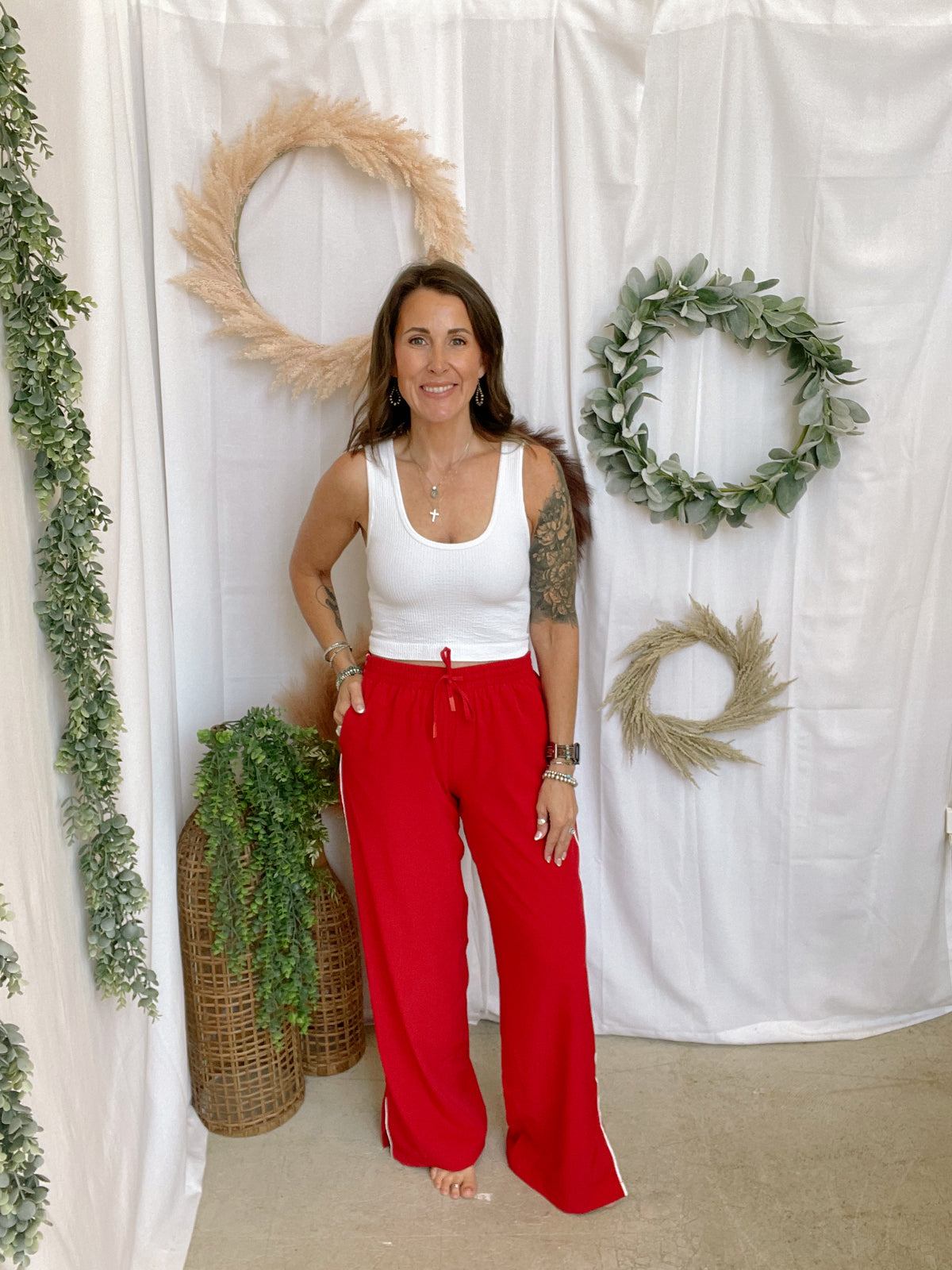 Mono B Finish Line Track Pants-Cherry-Pants-mono b-The Silo Boutique, Women's Fashion Boutique Located in Warren and Grand Forks North Dakota