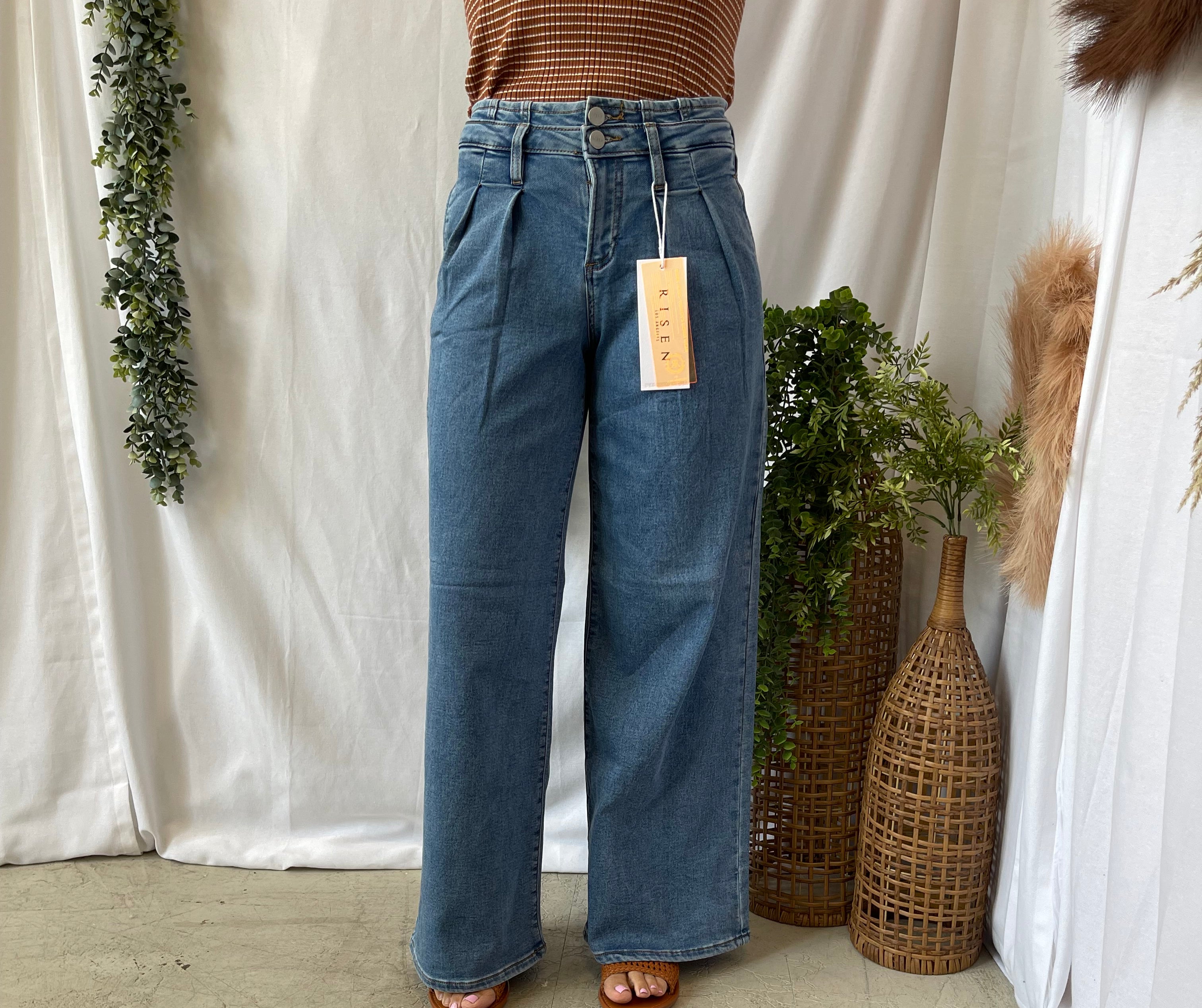 Risen Wide Leg Pleated Jeans-Jeans-risen-The Silo Boutique, Women's Fashion Boutique Located in Warren and Grand Forks North Dakota