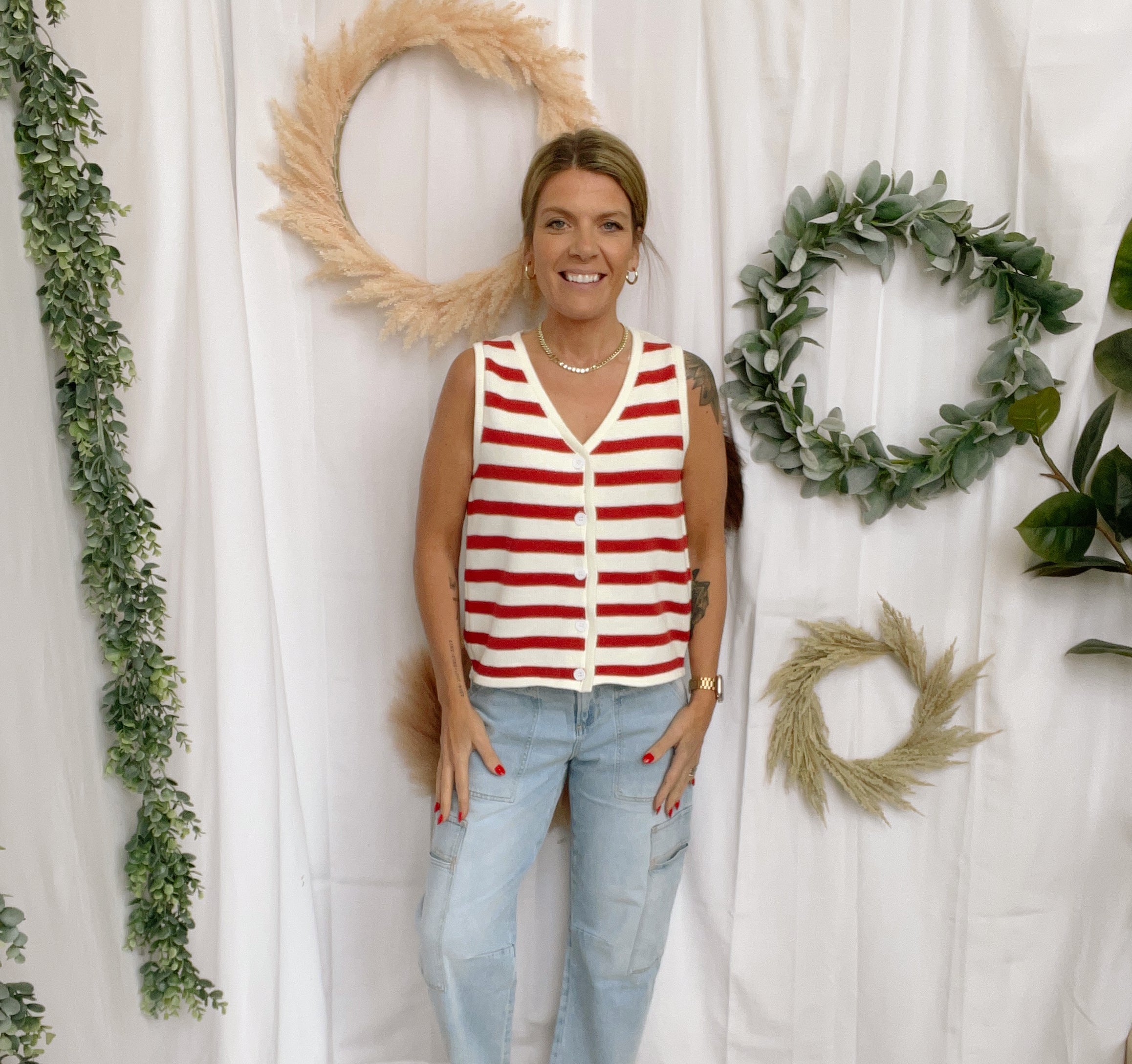 Sisi Striped Tank Sweater-Red-Tank Tops-stacatto-The Silo Boutique, Women's Fashion Boutique Located in Warren and Grand Forks North Dakota
