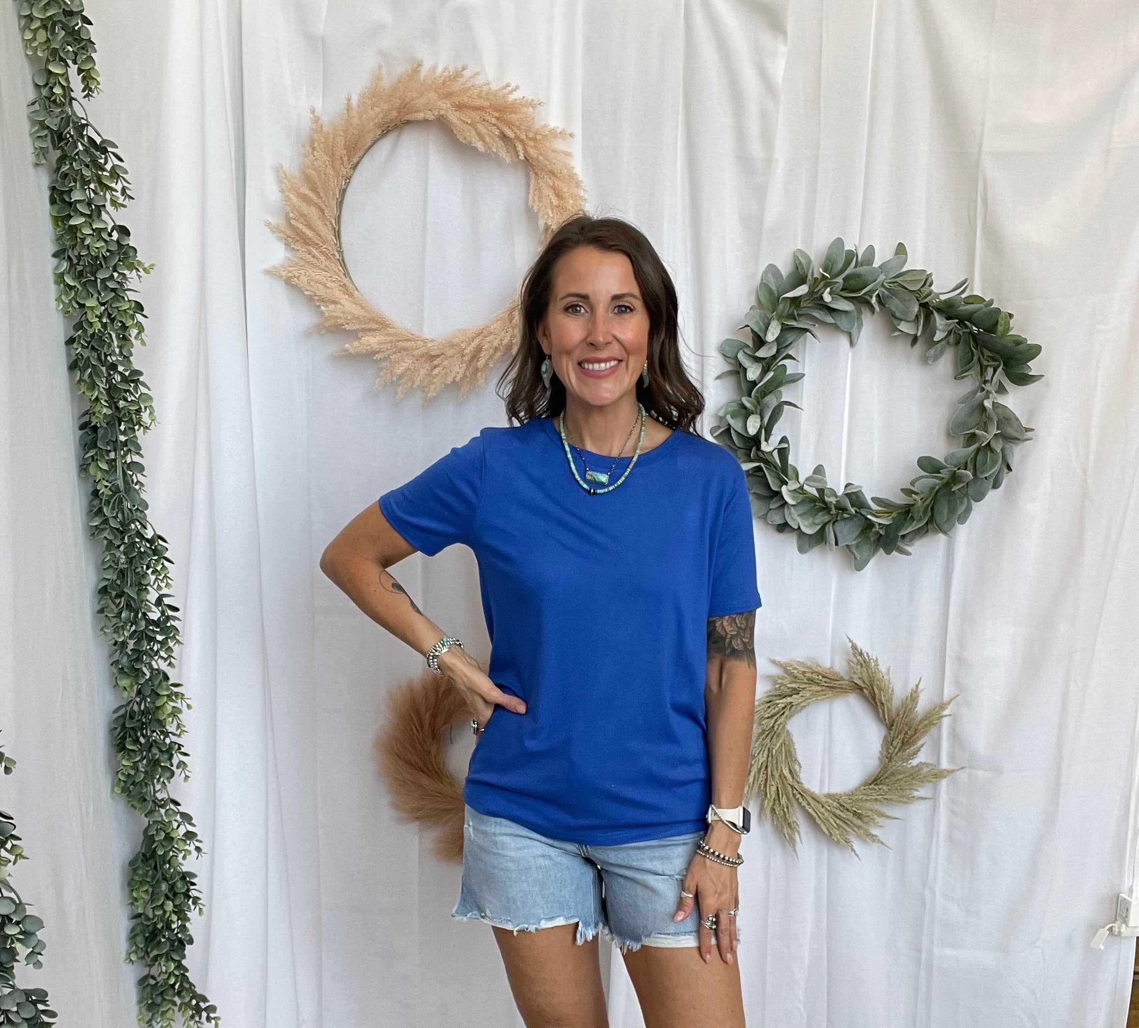 Bella Basic Round Neck Top-Royal-Short Sleeve Tops-staccato-The Silo Boutique, Women's Fashion Boutique Located in Warren and Grand Forks North Dakota