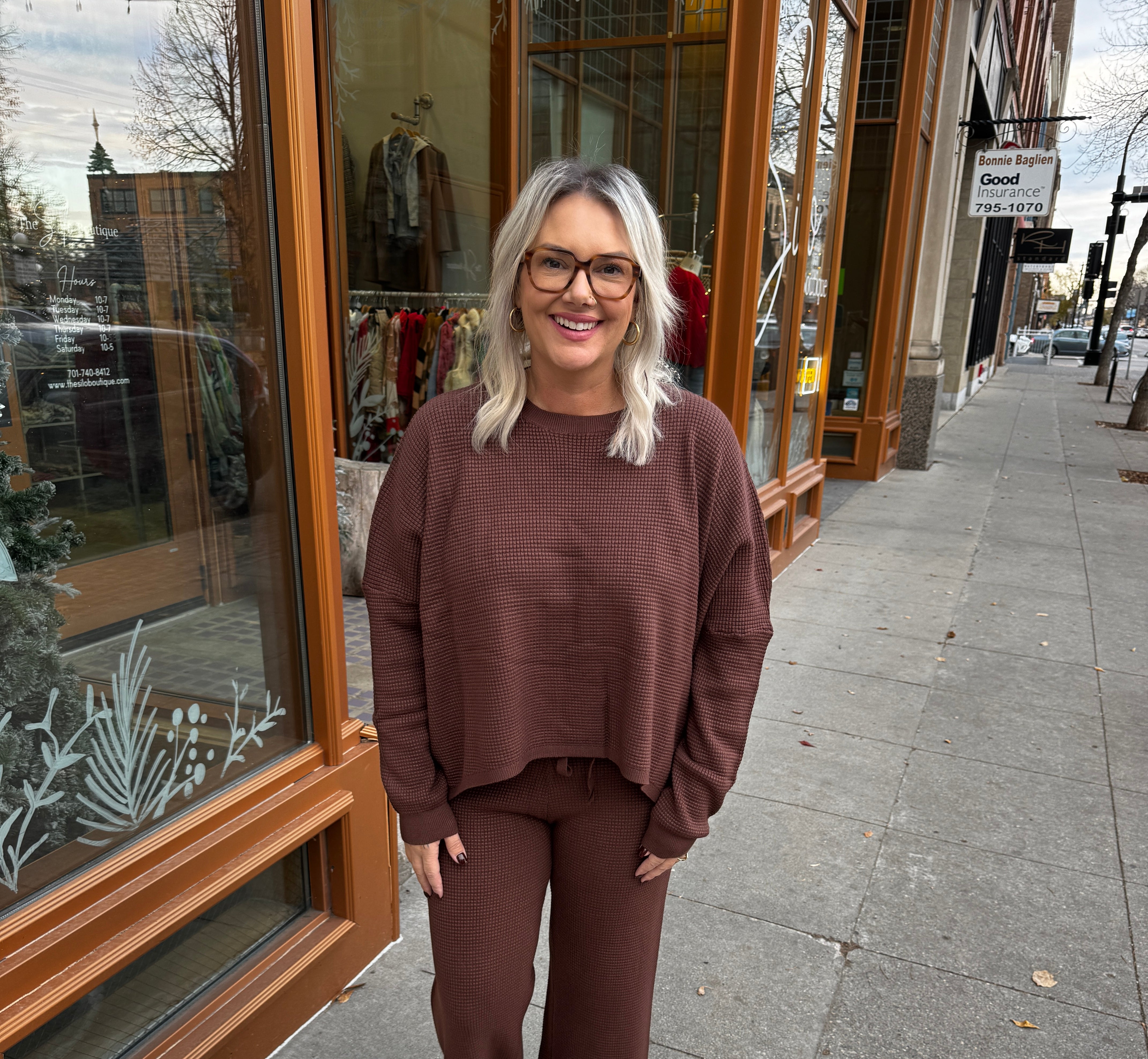 Waffle Knit Best Set Ever-Chestnut-Outfit Sets-tea and Rose-The Silo Boutique, Women's Fashion Boutique Located in Warren and Grand Forks North Dakota