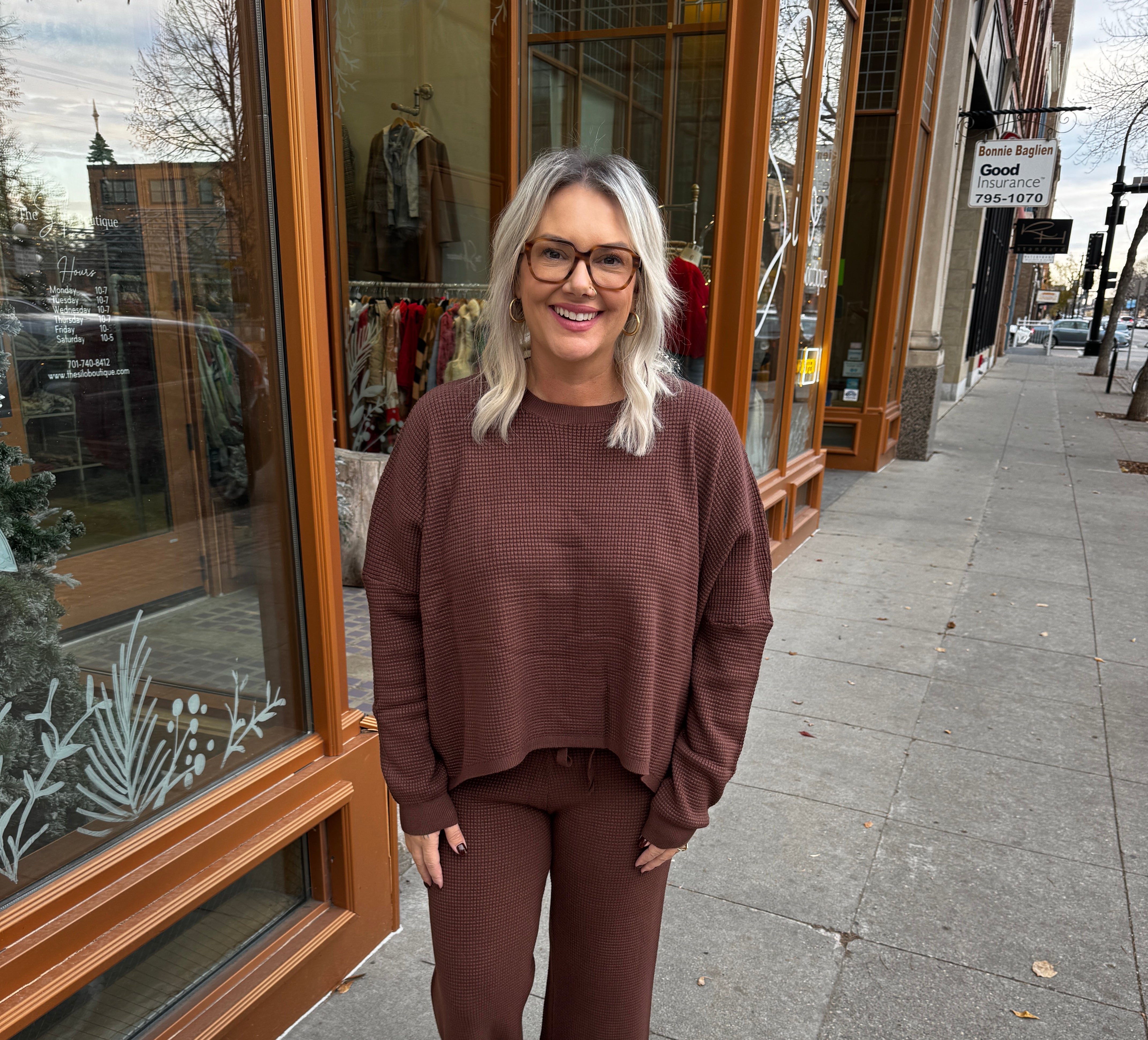 Waffle Knit Best Set Ever-Chestnut-Outfit Sets-tea and Rose-The Silo Boutique, Women's Fashion Boutique Located in Warren and Grand Forks North Dakota