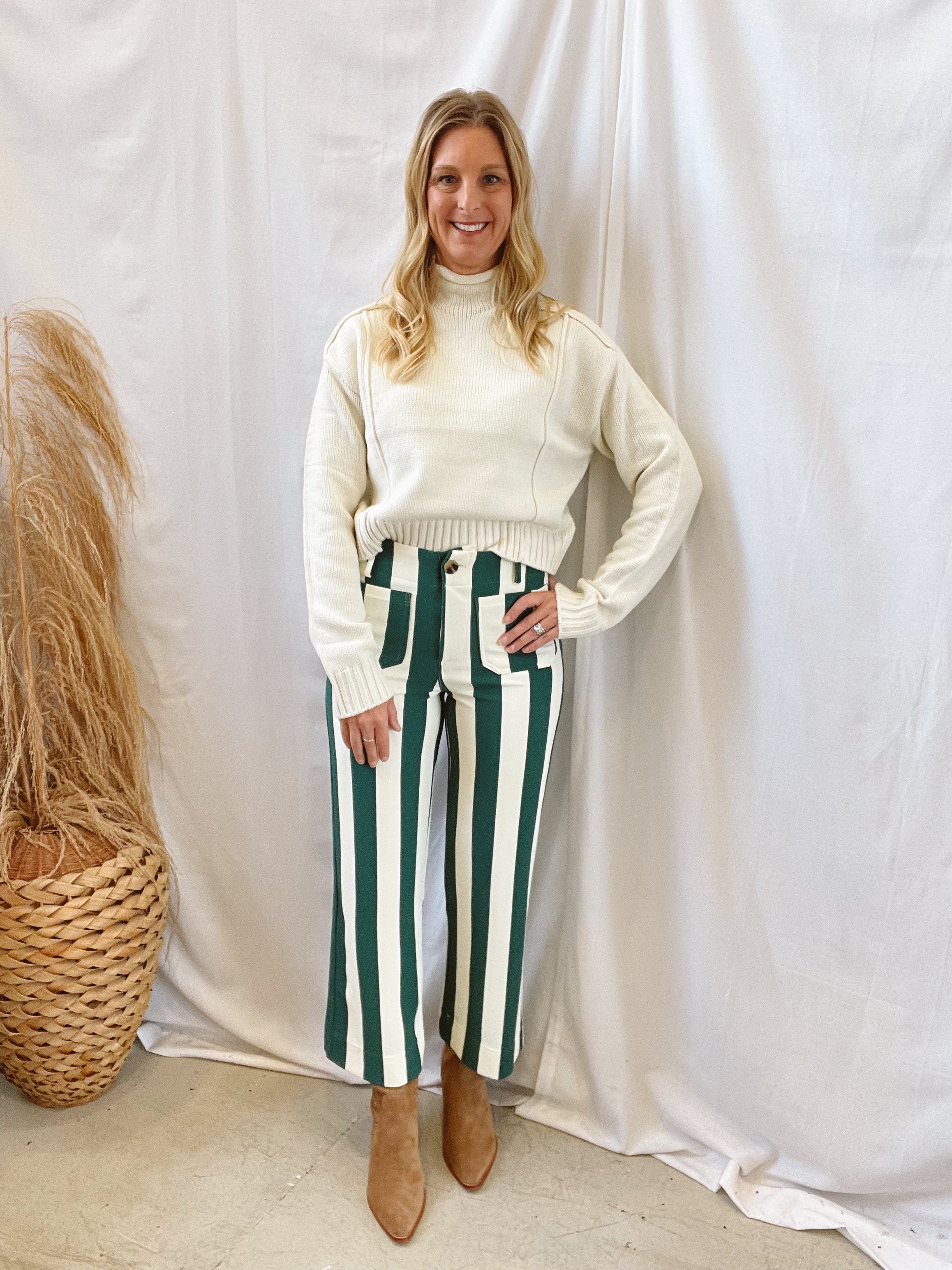 Glam Green and Cream Crop Pants-Pants-glam-The Silo Boutique, Women's Fashion Boutique Located in Warren and Grand Forks North Dakota