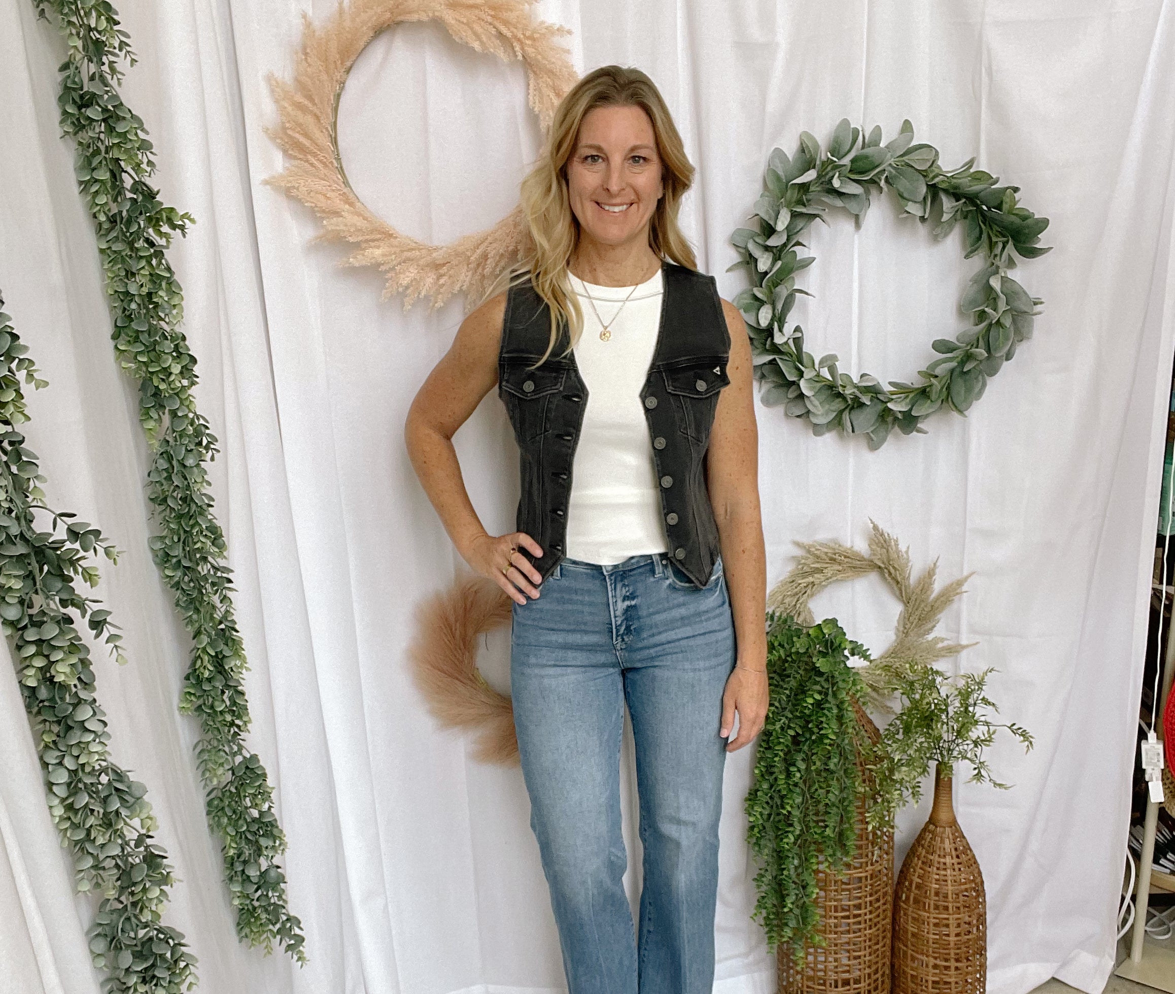 Betty Hidden Black Denim Vest-Vests-Hidden-The Silo Boutique, Women's Fashion Boutique Located in Warren and Grand Forks North Dakota