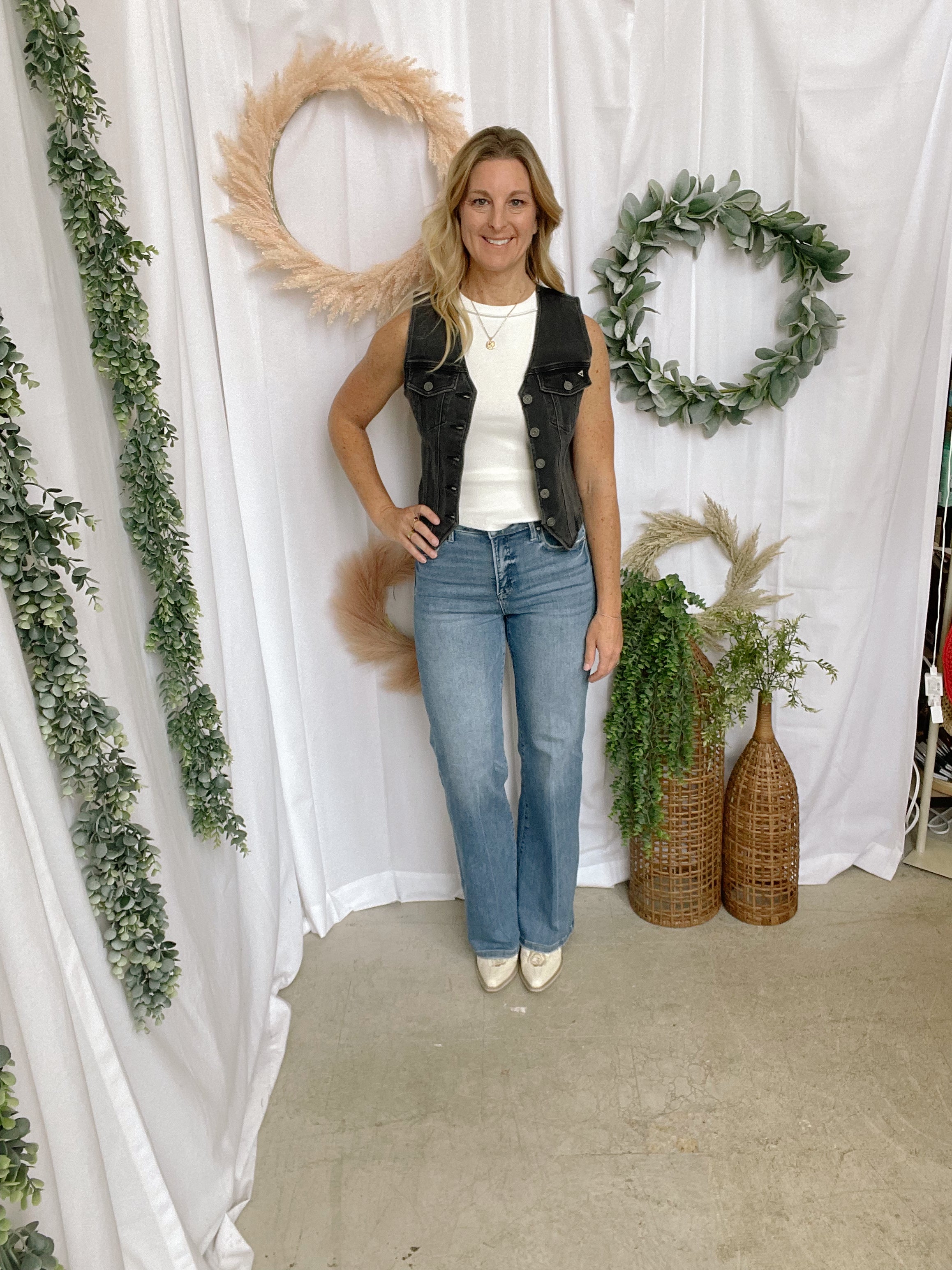 Betty Hidden Black Denim Vest-Vests-Hidden-The Silo Boutique, Women's Fashion Boutique Located in Warren and Grand Forks North Dakota