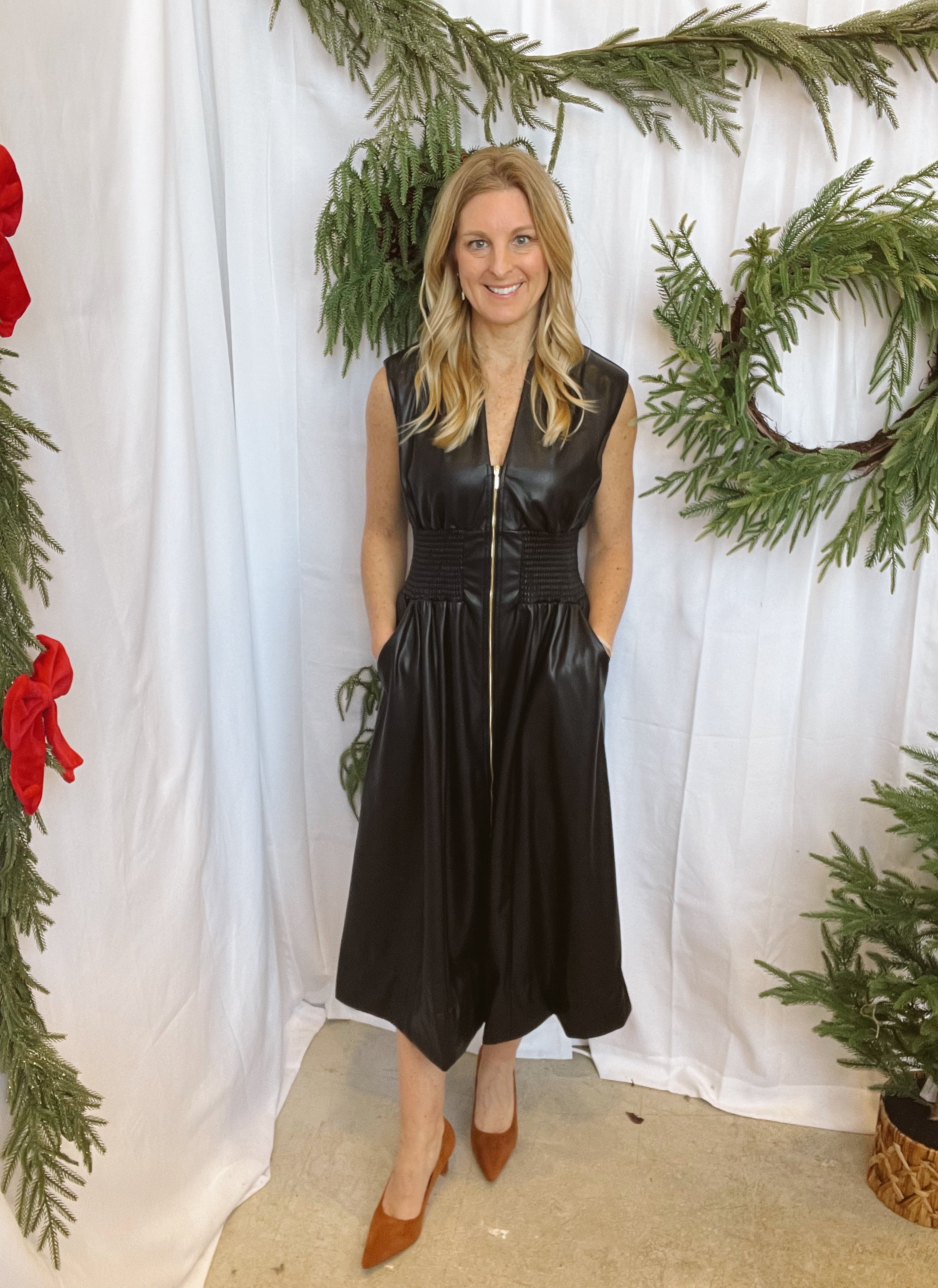 Black Leather Zip Up Dress-Dresses-fate-The Silo Boutique, Women's Fashion Boutique Located in Warren and Grand Forks North Dakota