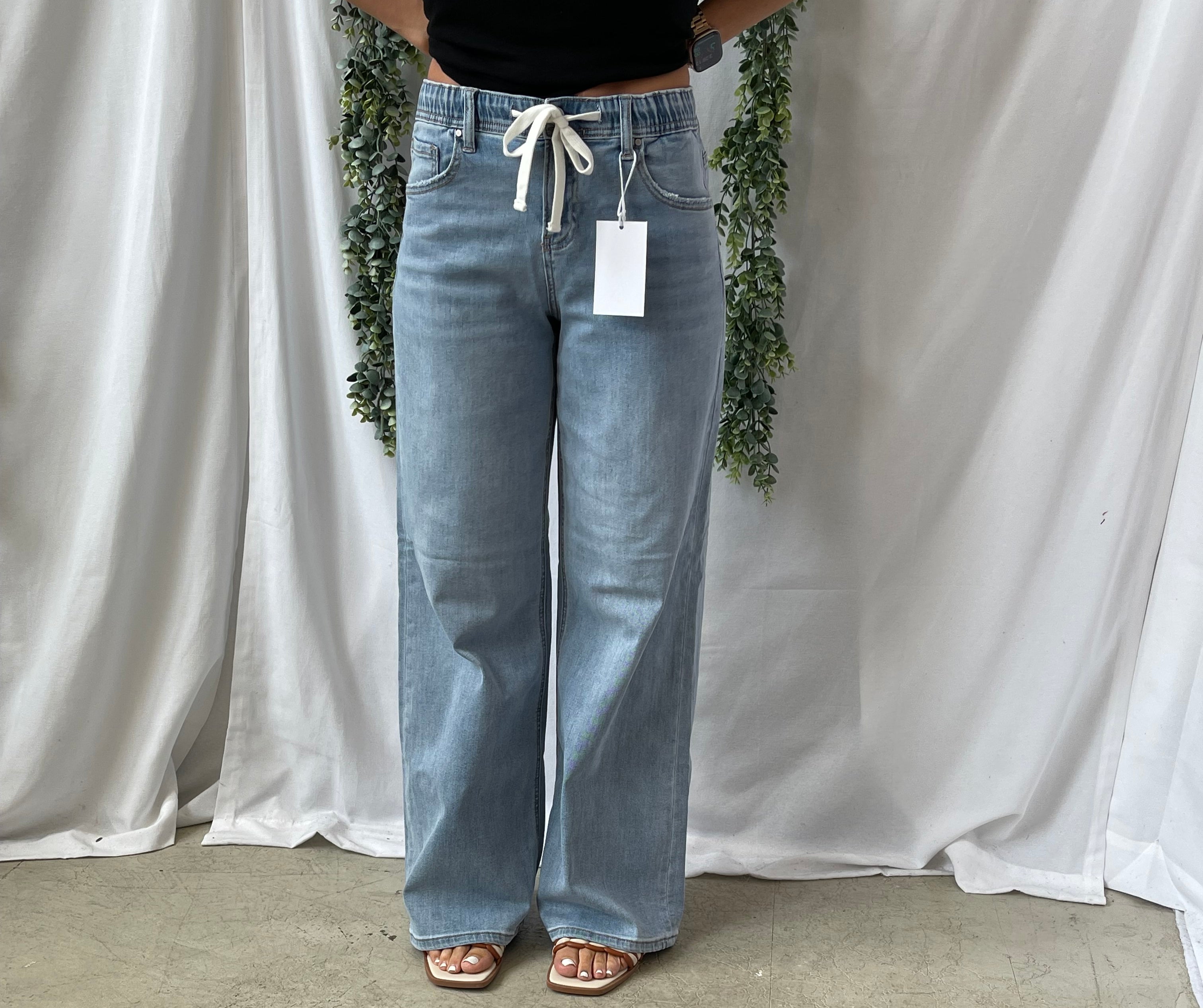 Risen Slouchy Wide Leg Drawstring Jeans-Jeans-risen-The Silo Boutique, Women's Fashion Boutique Located in Warren and Grand Forks North Dakota