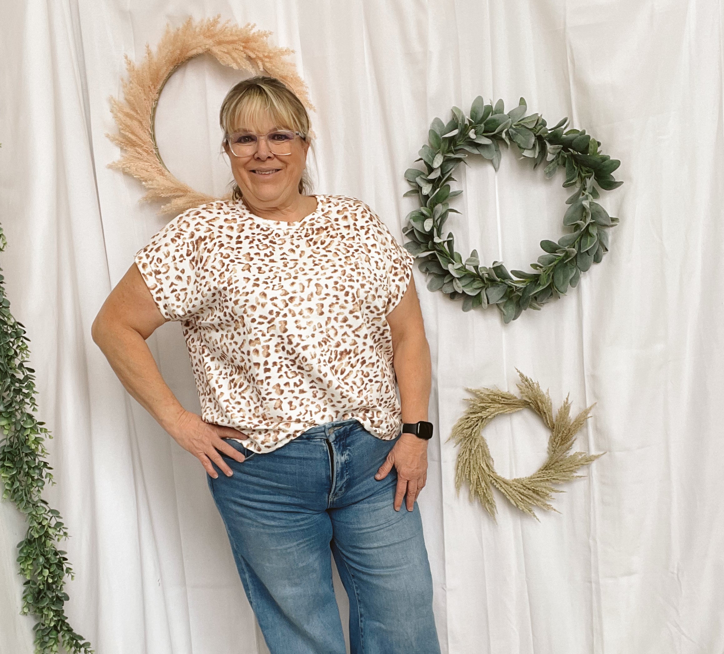 Brown Animal Print Top-Short Sleeve Tops-ENTRO-The Silo Boutique, Women's Fashion Boutique Located in Warren and Grand Forks North Dakota