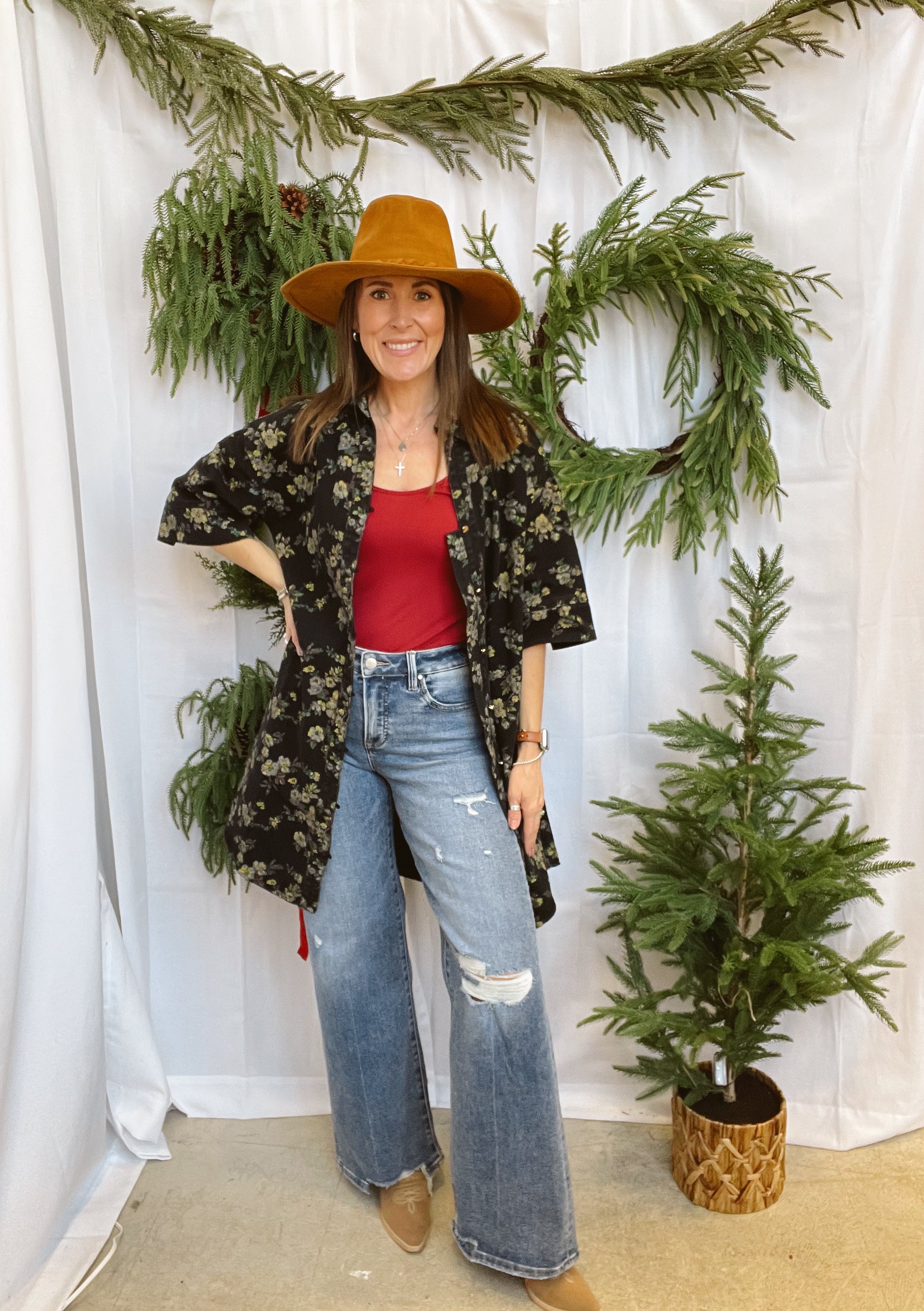 Black Floral Button Up Shirt Dress-Dresses-entro-The Silo Boutique, Women's Fashion Boutique Located in Warren and Grand Forks North Dakota
