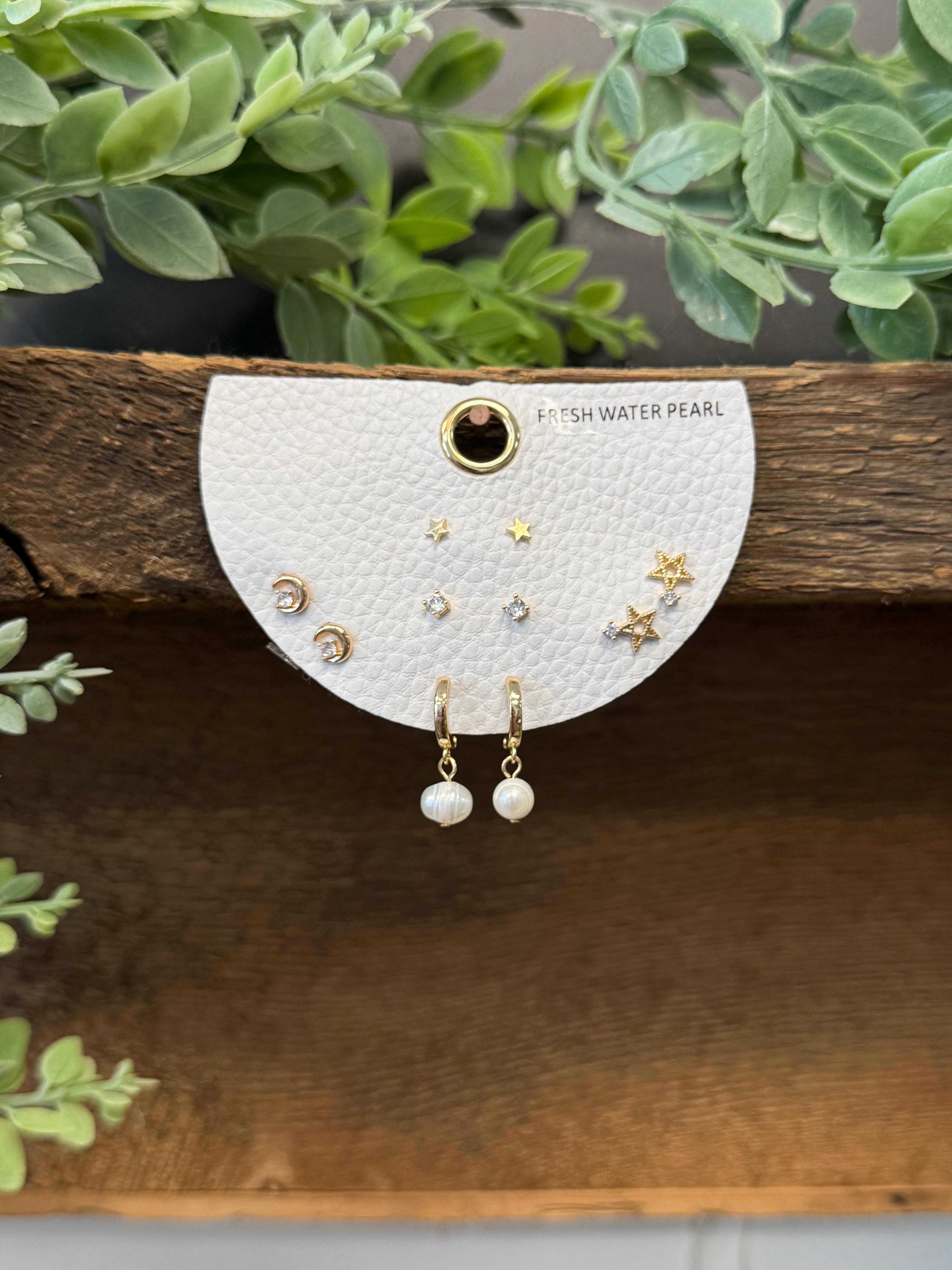 Moon Star Earrings Set-Earrings-fame-The Silo Boutique, Women's Fashion Boutique Located in Warren and Grand Forks North Dakota
