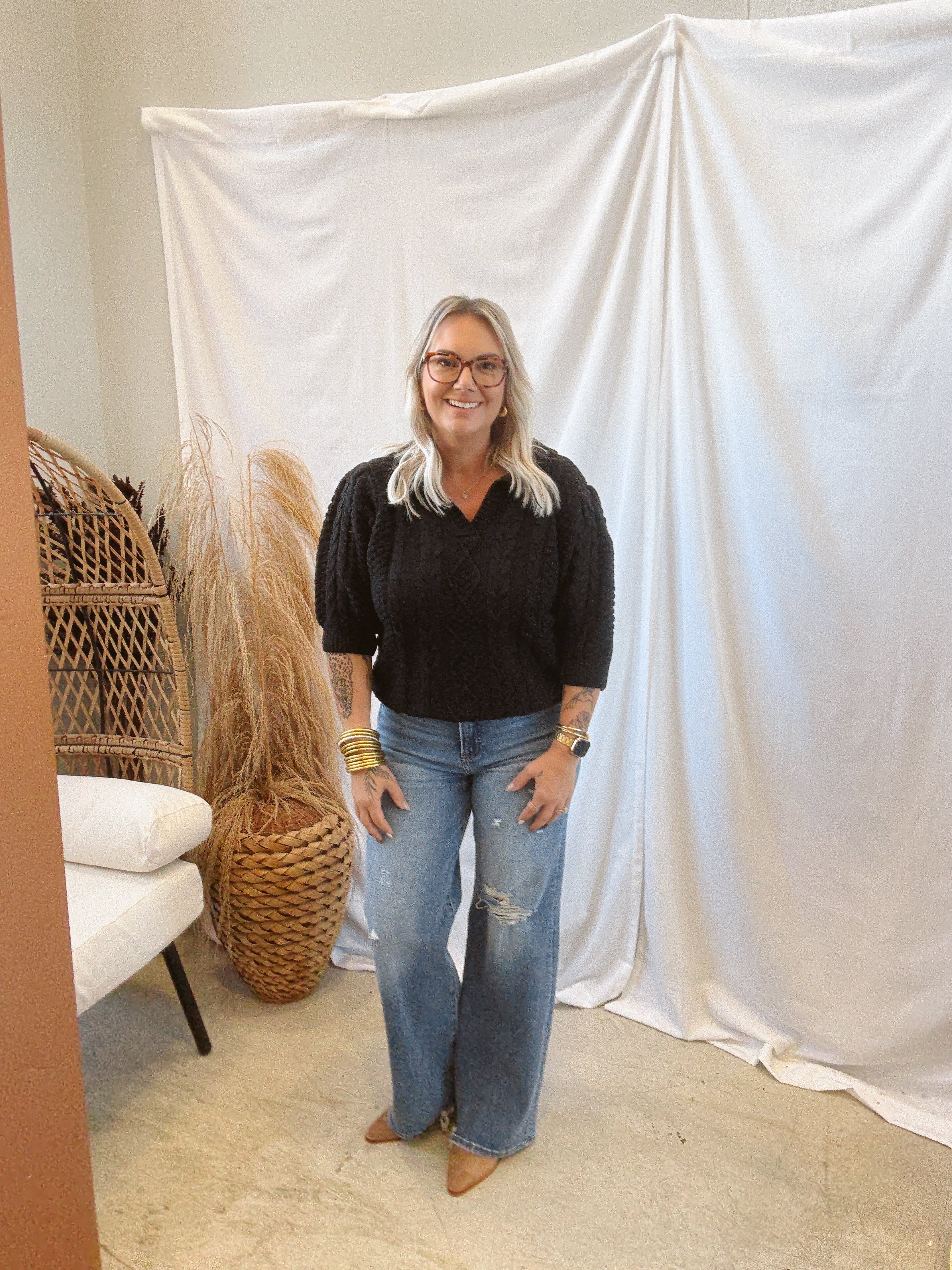 Cable Collared V Neck Sweater-Black-Sweaters-oddi-The Silo Boutique, Women's Fashion Boutique Located in Warren and Grand Forks North Dakota